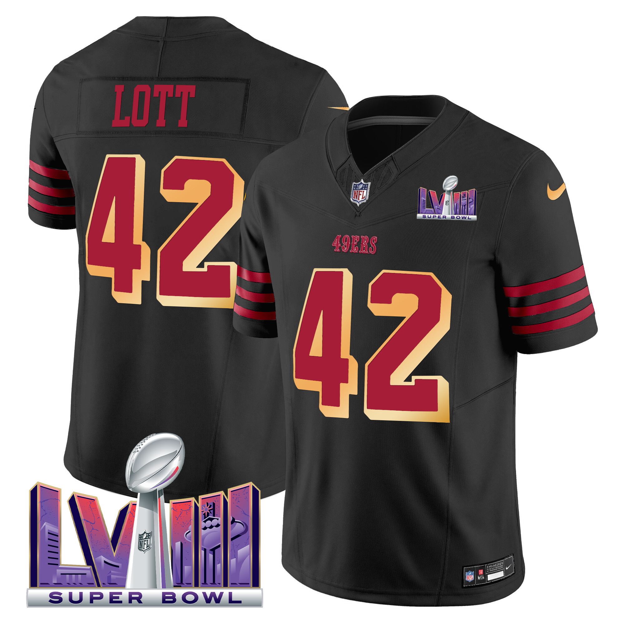 Men's Ronnie Lott San Francisco 49ers Super Bowl LVIII Patch Vapor Limited Black Jersey V2 - All Stitched