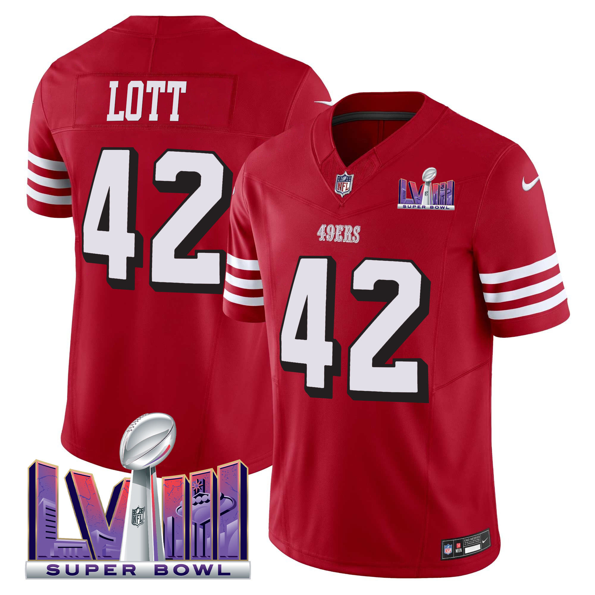 Men's Ronnie Lott San Francisco 49ers Super Bowl LVIII Patch Vapor Limited Red Jersey V2 - All Stitched