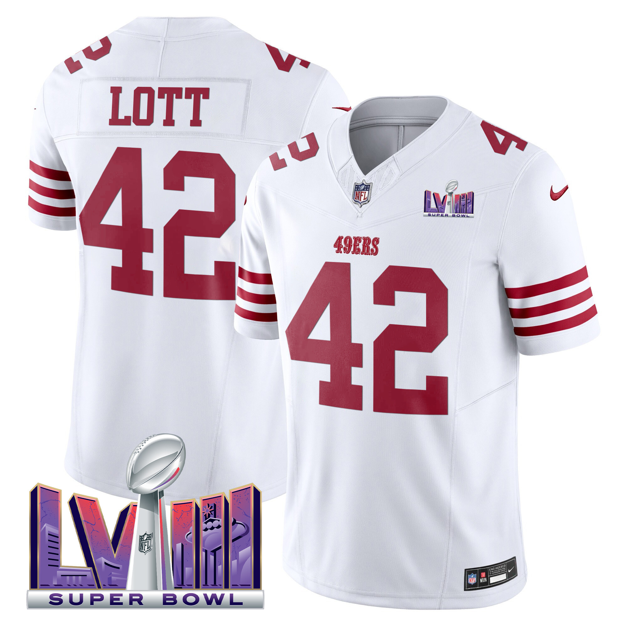 Men's Ronnie Lott San Francisco 49ers Super Bowl LVIII Patch Vapor Limited White Jersey - All Stitched