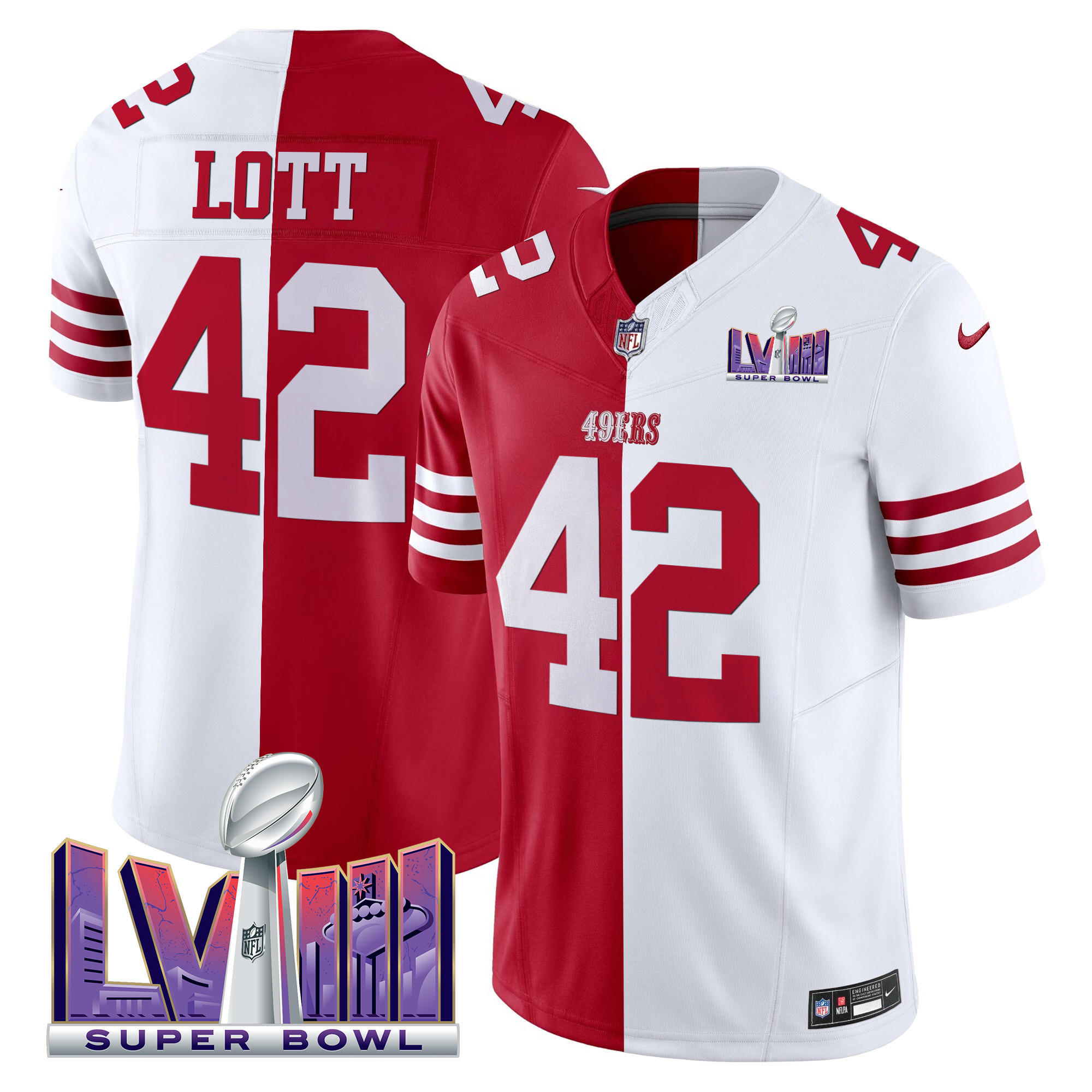 Men's Ronnie Lott San Francisco 49ers Super Bowl LVIII Patch Vapor Split Jersey V2 - All Stitched