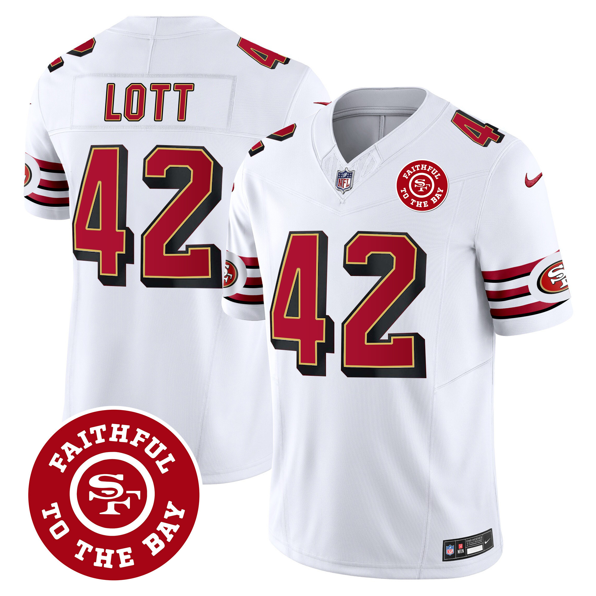 Men's Ronnie Lott San Francisco 49ers Throwback Faithful To The Bay Patch Vapor Limited White Jersey - All Stitched