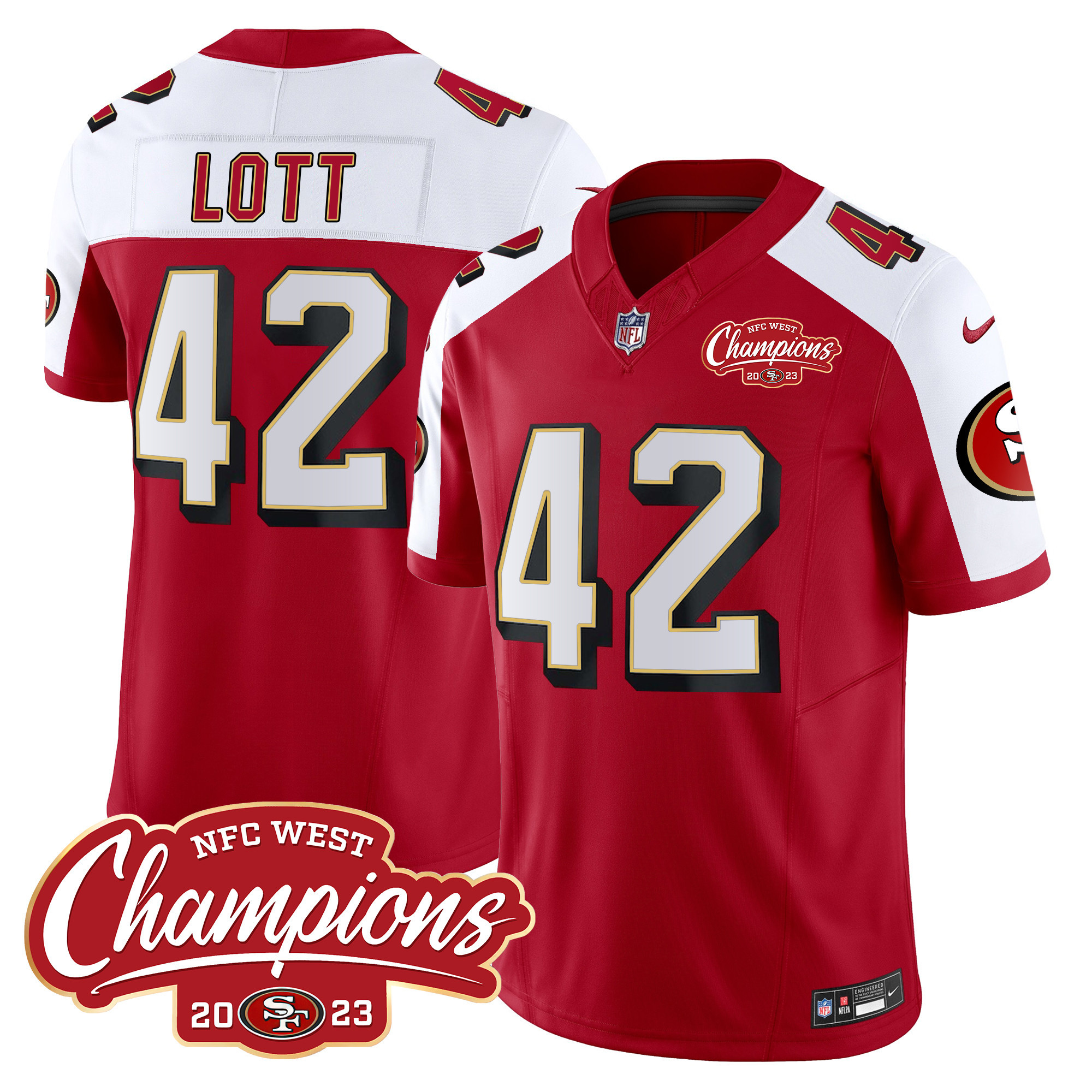 Men's Ronnie Lott San Francisco 49ers Throwback NFC West Champions Patch Vapor Alternate Jersey - All Stitched