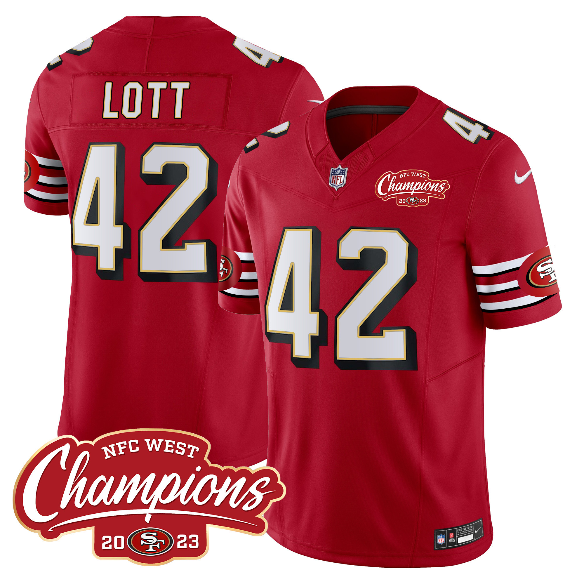 Men's Ronnie Lott San Francisco 49ers Throwback NFC West Champions Patch Vapor Red Jersey - All Stitched