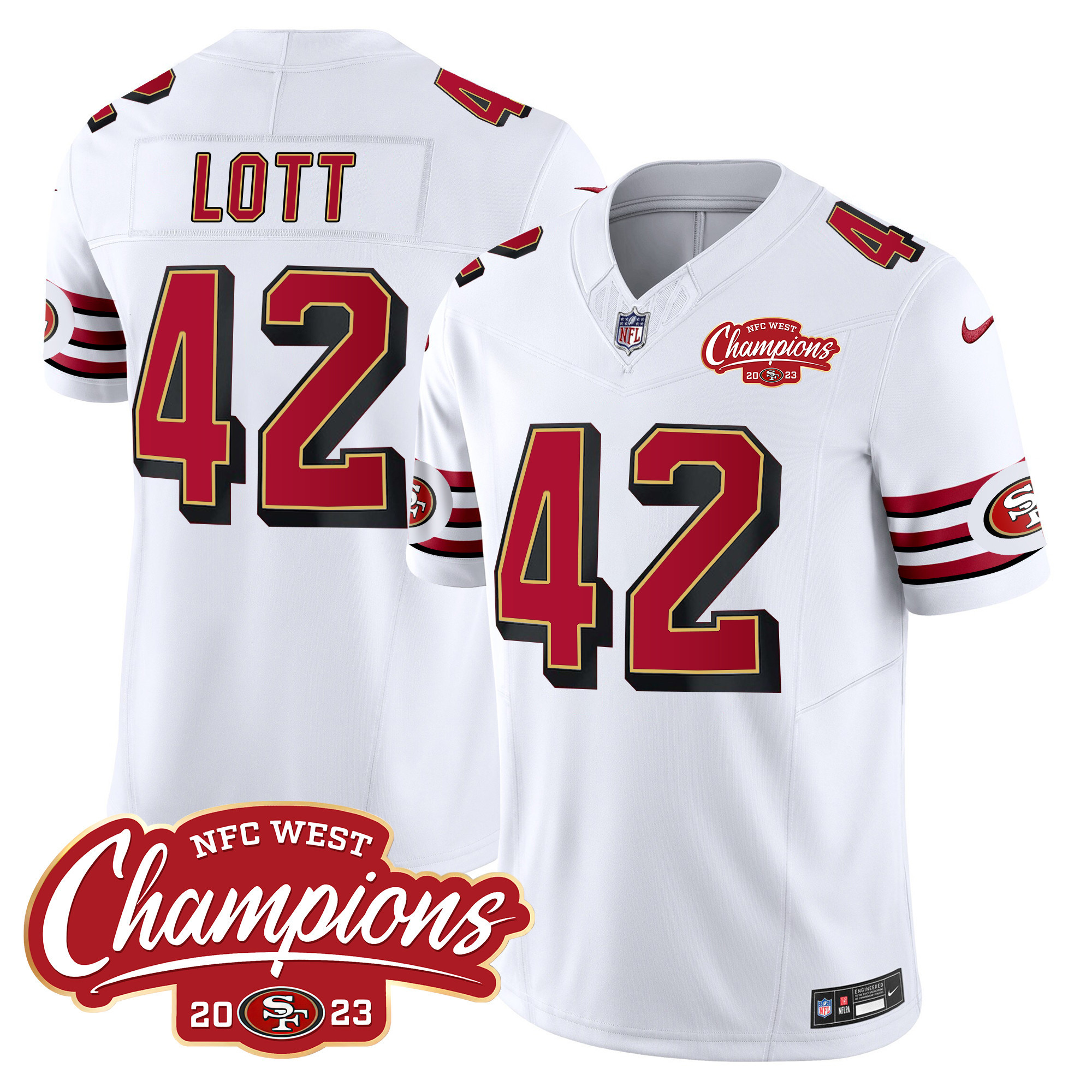 Men's Ronnie Lott San Francisco 49ers Throwback NFC West Champions Patch Vapor White Jersey - All Stitched
