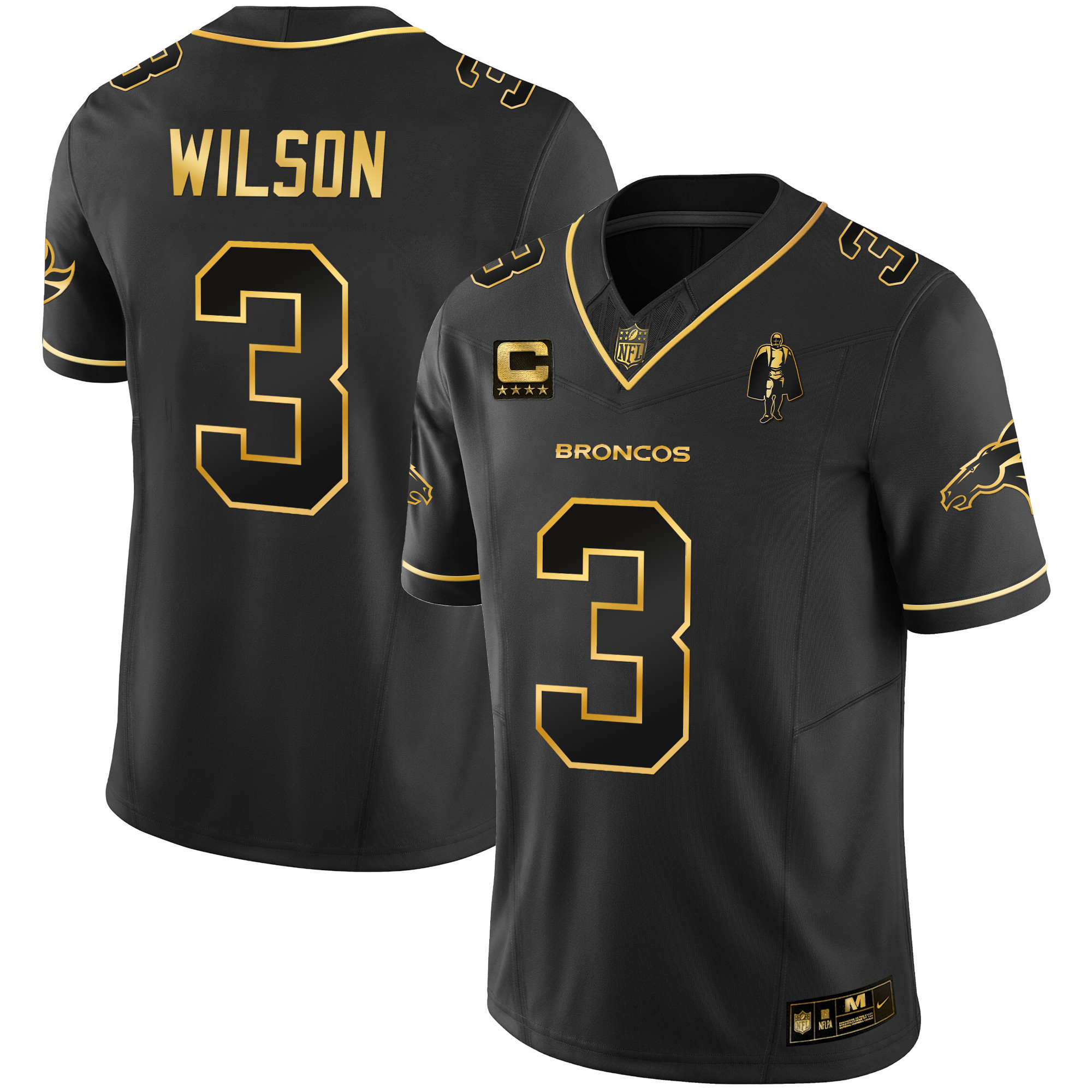 Men's Russell Wilson Denver Broncos Gold Vapor Limited Black Gold Jersey - All Stitched