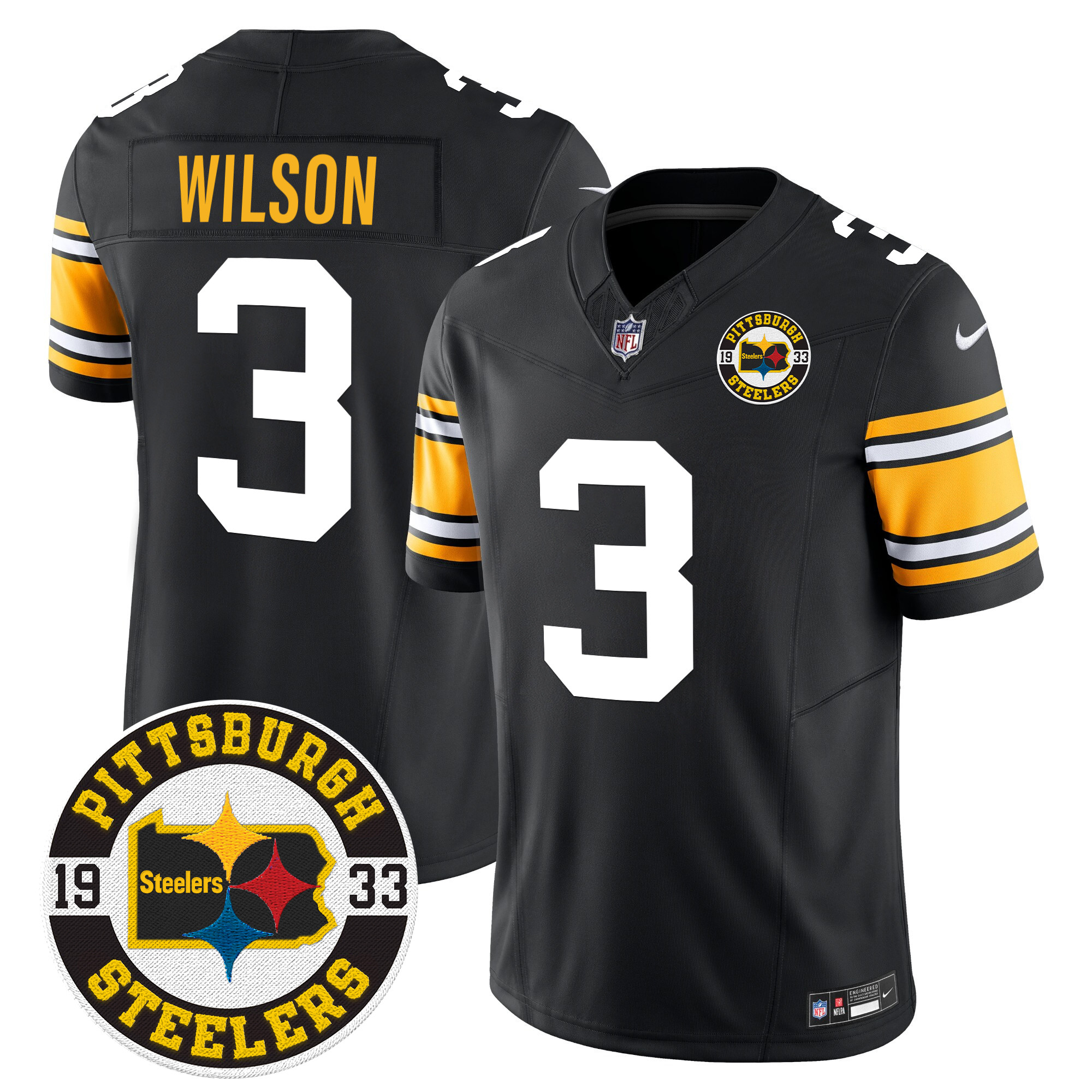 Men's Russell Wilson Pittsburgh Steelers 2024 Vapor Limited 1975 Throwback Jersey - All Stitched