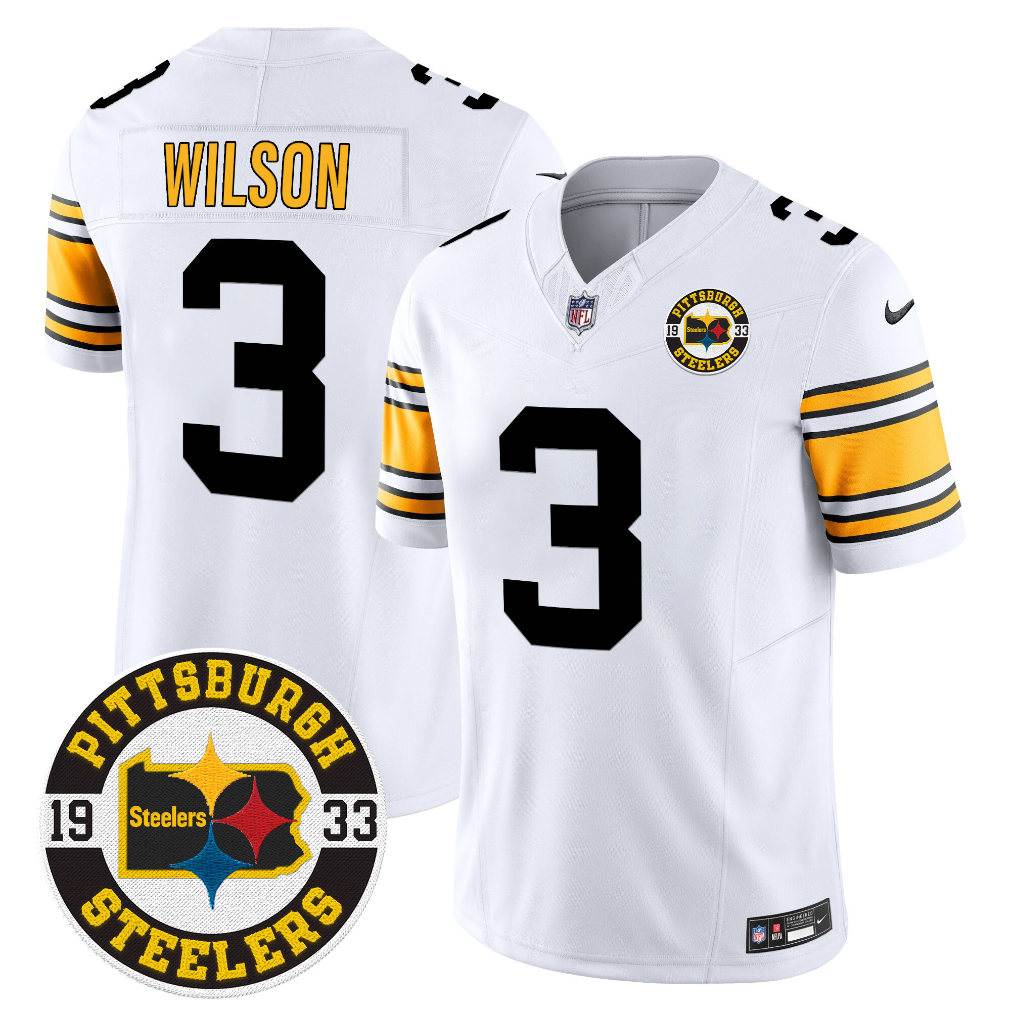 Men's Russell Wilson Pittsburgh Steelers 2024 Vapor Limited 1975 White Jersey - All Stitched