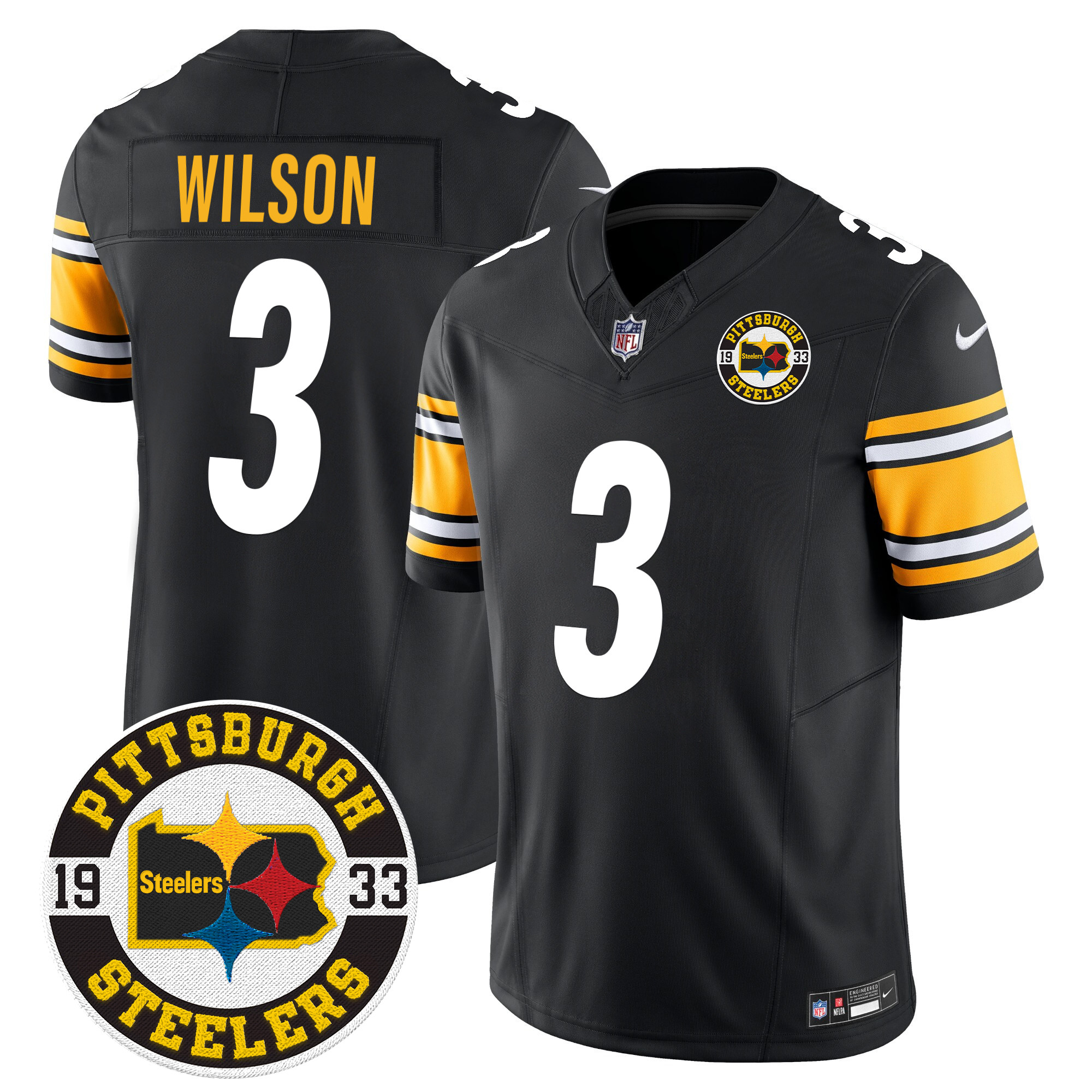 Men's Russell Wilson Pittsburgh Steelers 2024 Vapor Limited Black Jersey - All Stitched