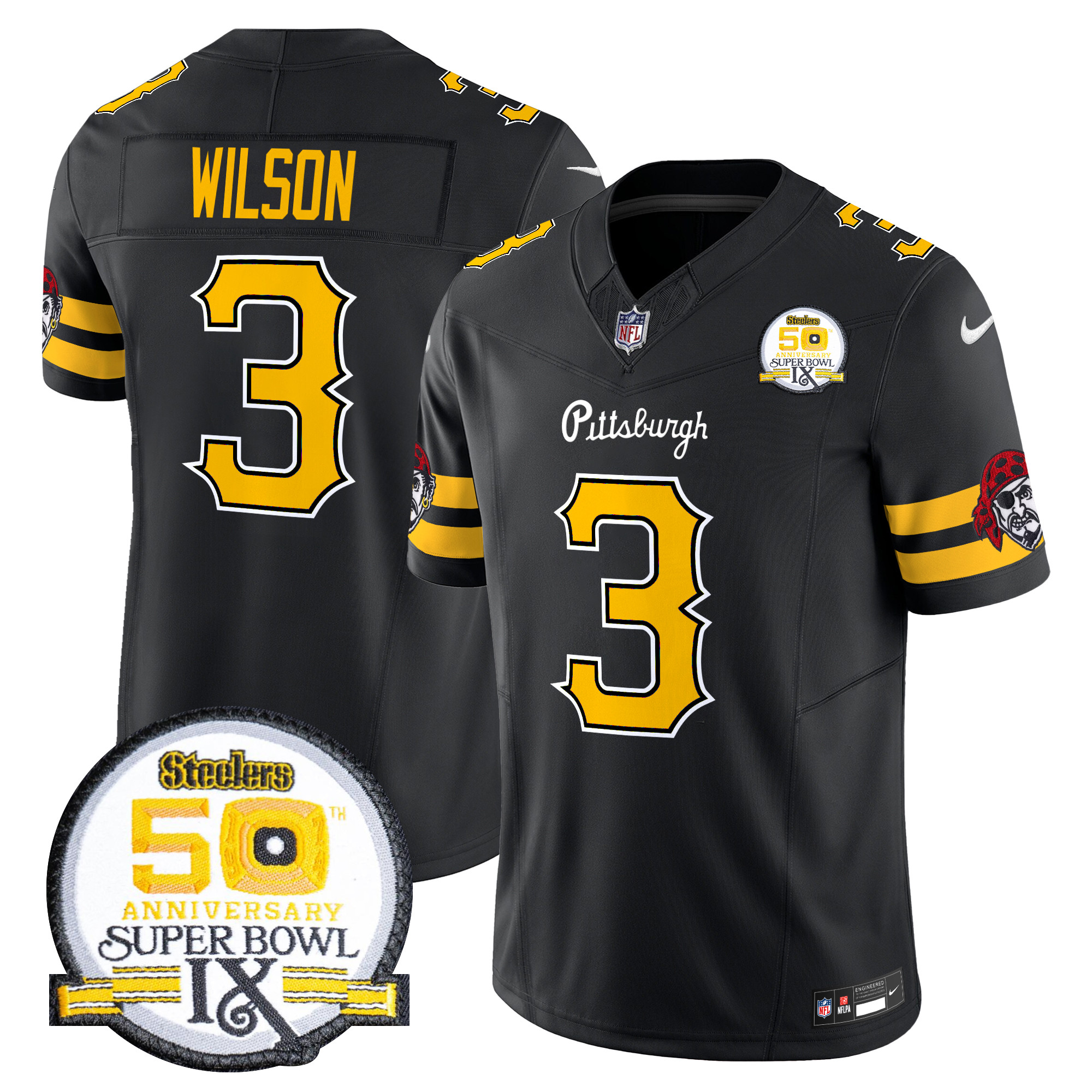 Men's Russell Wilson Pittsburgh Steelers 2024 Vapor Limited Black Jersey - All Stitched