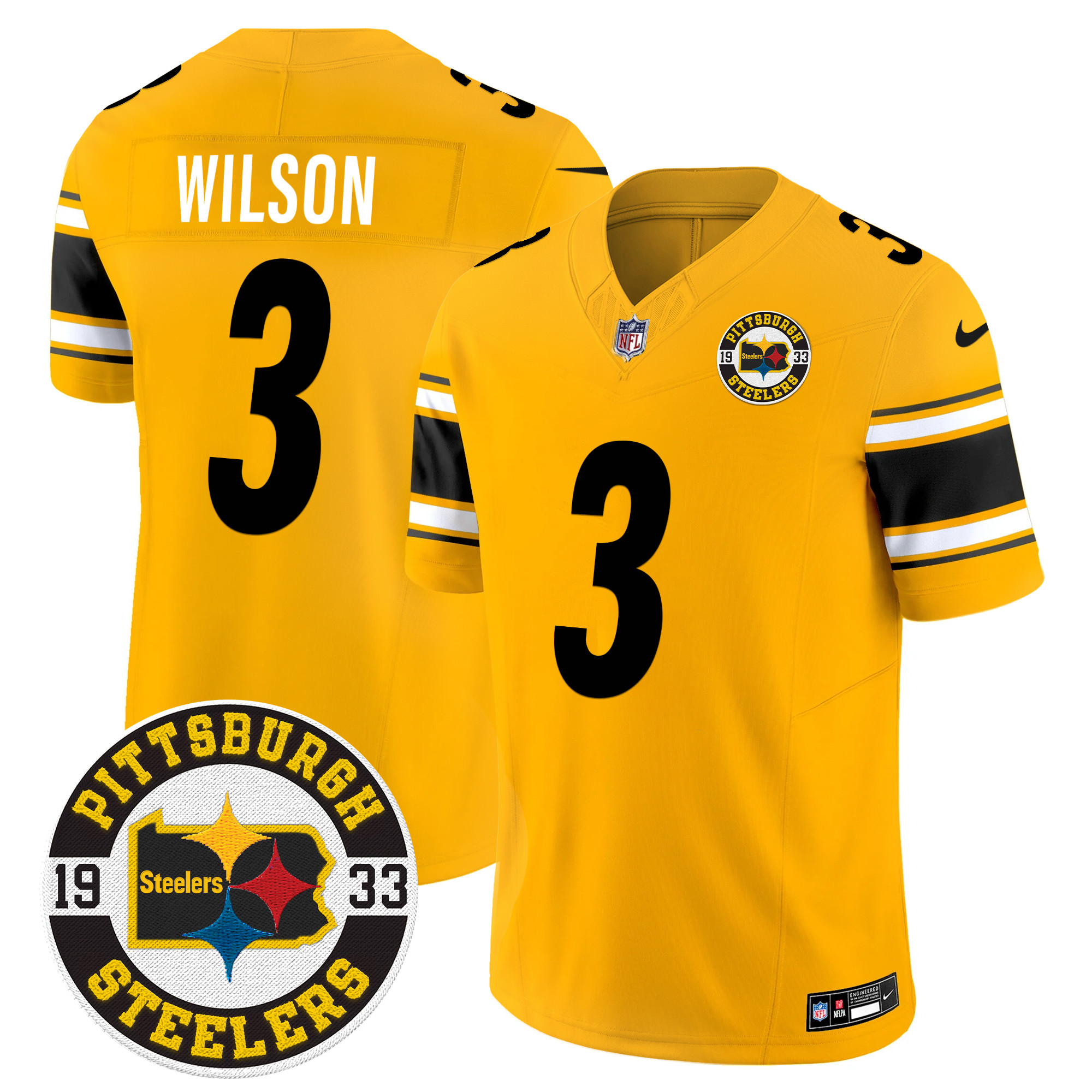 Men's Russell Wilson Pittsburgh Steelers 2024 Vapor Limited Gold Jersey - All Stitched