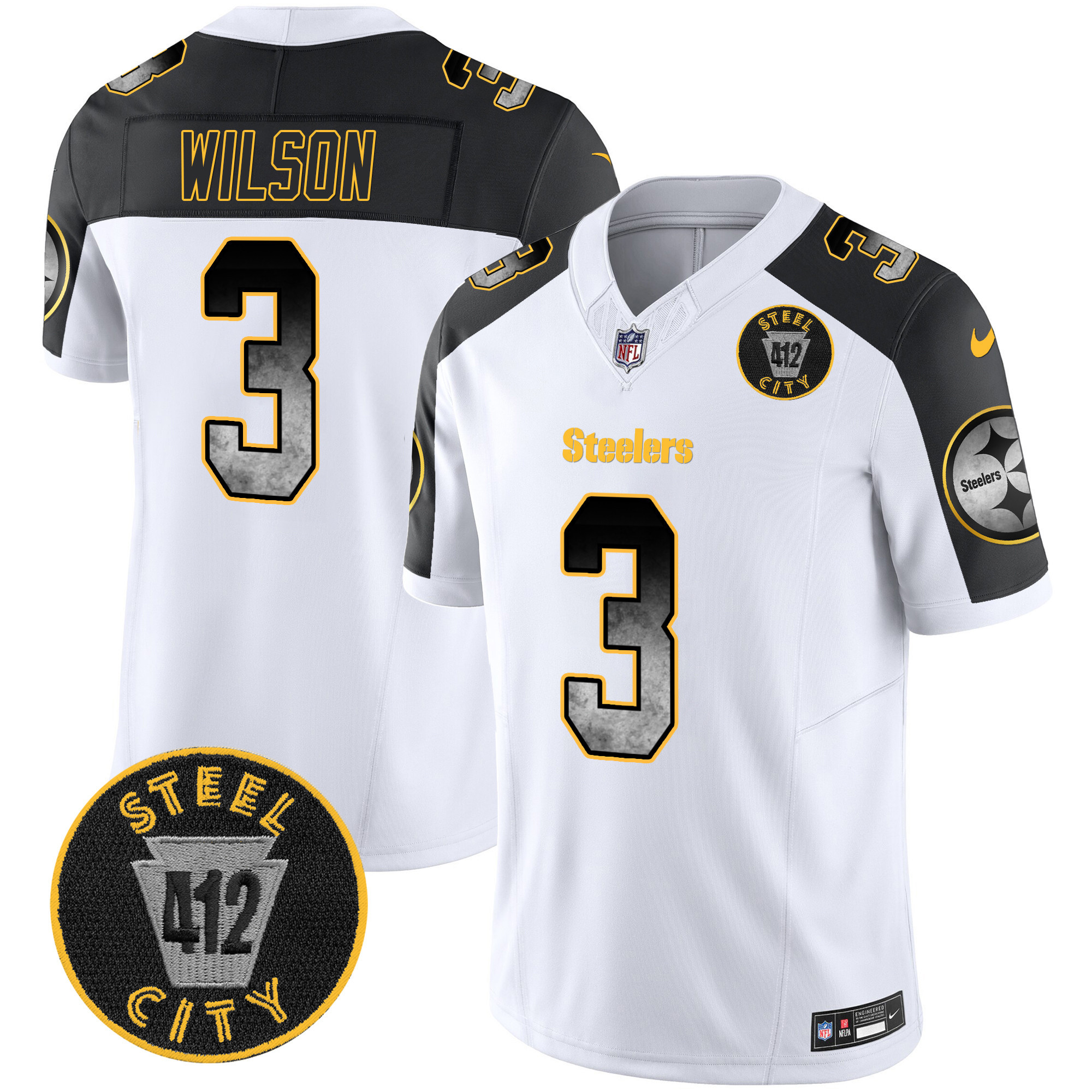 Men's Russell Wilson Pittsburgh Steelers Arch Smoke 412 Patch Vapor Limited Inverted Jersey - All Stitched