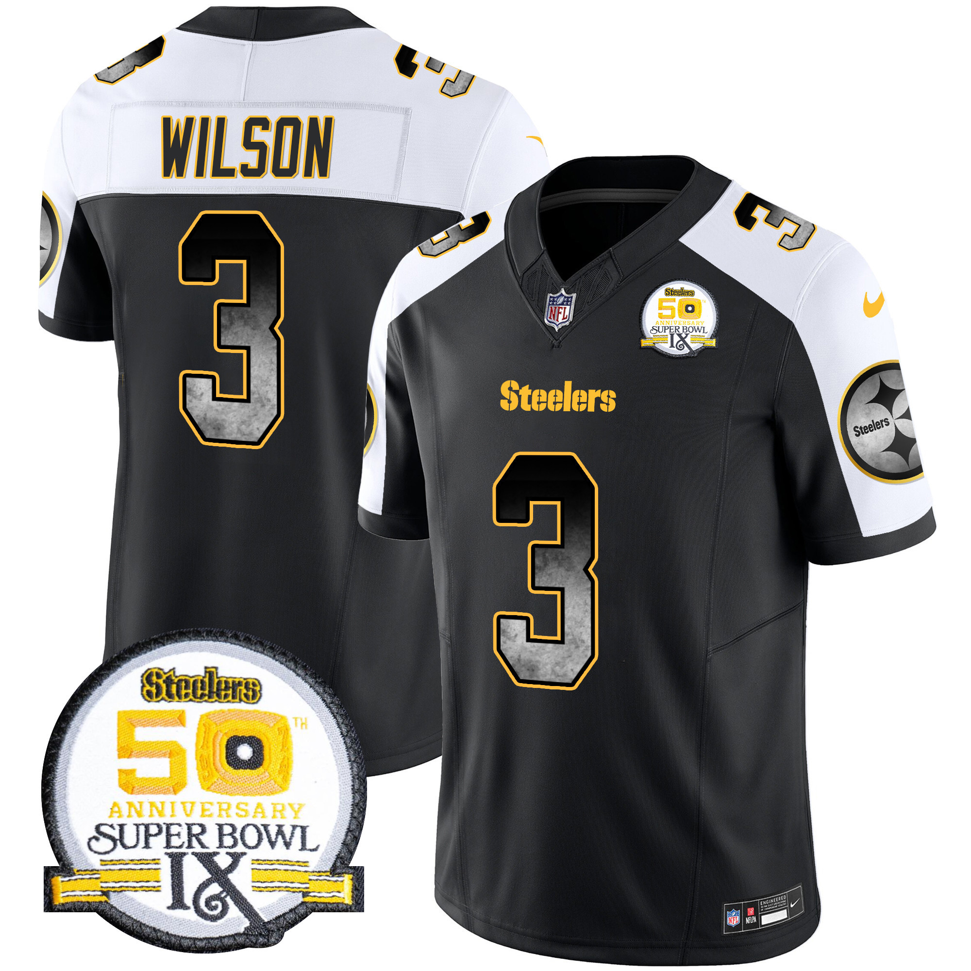 Men's Russell Wilson Pittsburgh Steelers Arch Smoke 50th Anniversary Of Super Bowl IX Patch Vapor Limited Alternate Jersey - All Stitched