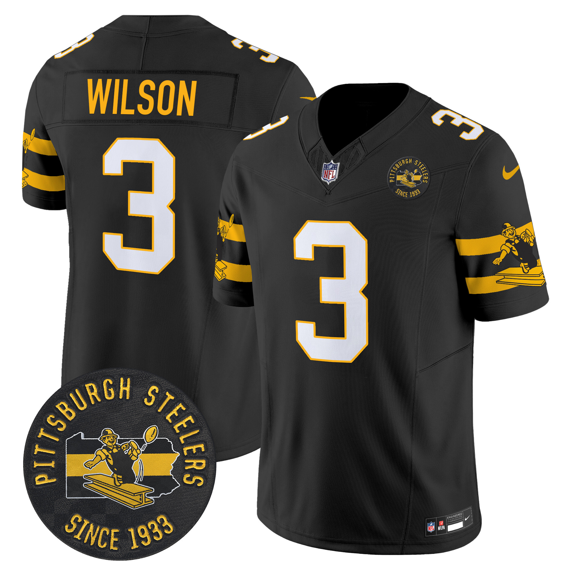 Men's Russell Wilson Pittsburgh Steelers Throwback 1933 Patch Vapor Limited Black Jersey - All Stitched
