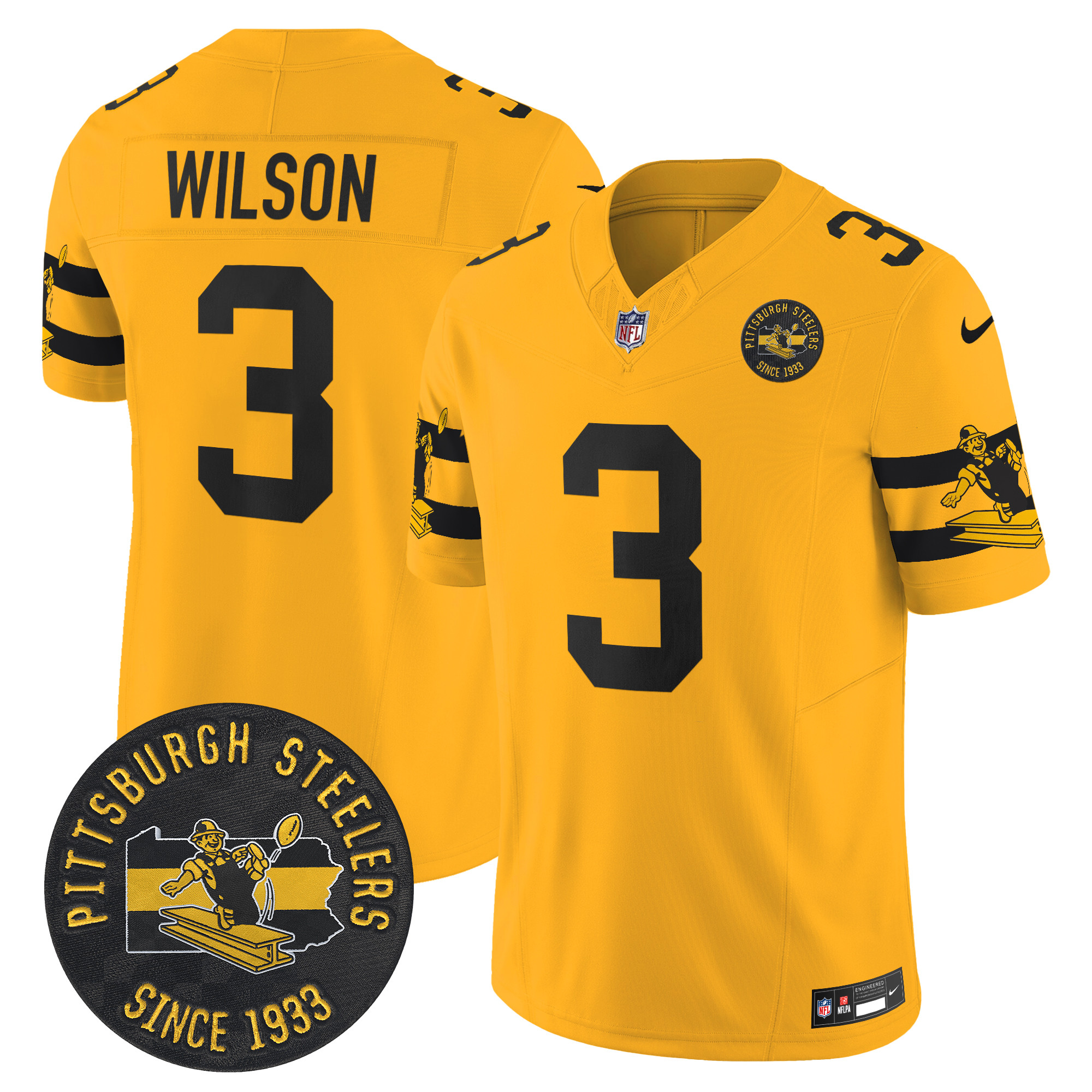 Men's Russell Wilson Pittsburgh Steelers Throwback 1933 Patch Vapor Limited Gold Jersey - All Stitched