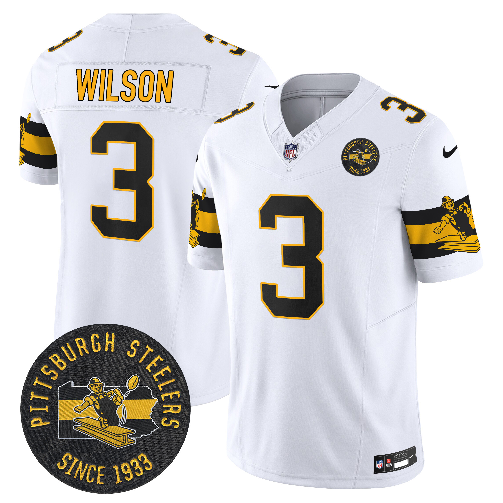 Men's Russell Wilson Pittsburgh Steelers Throwback 1933 Patch Vapor Limited White Jersey - All Stitched
