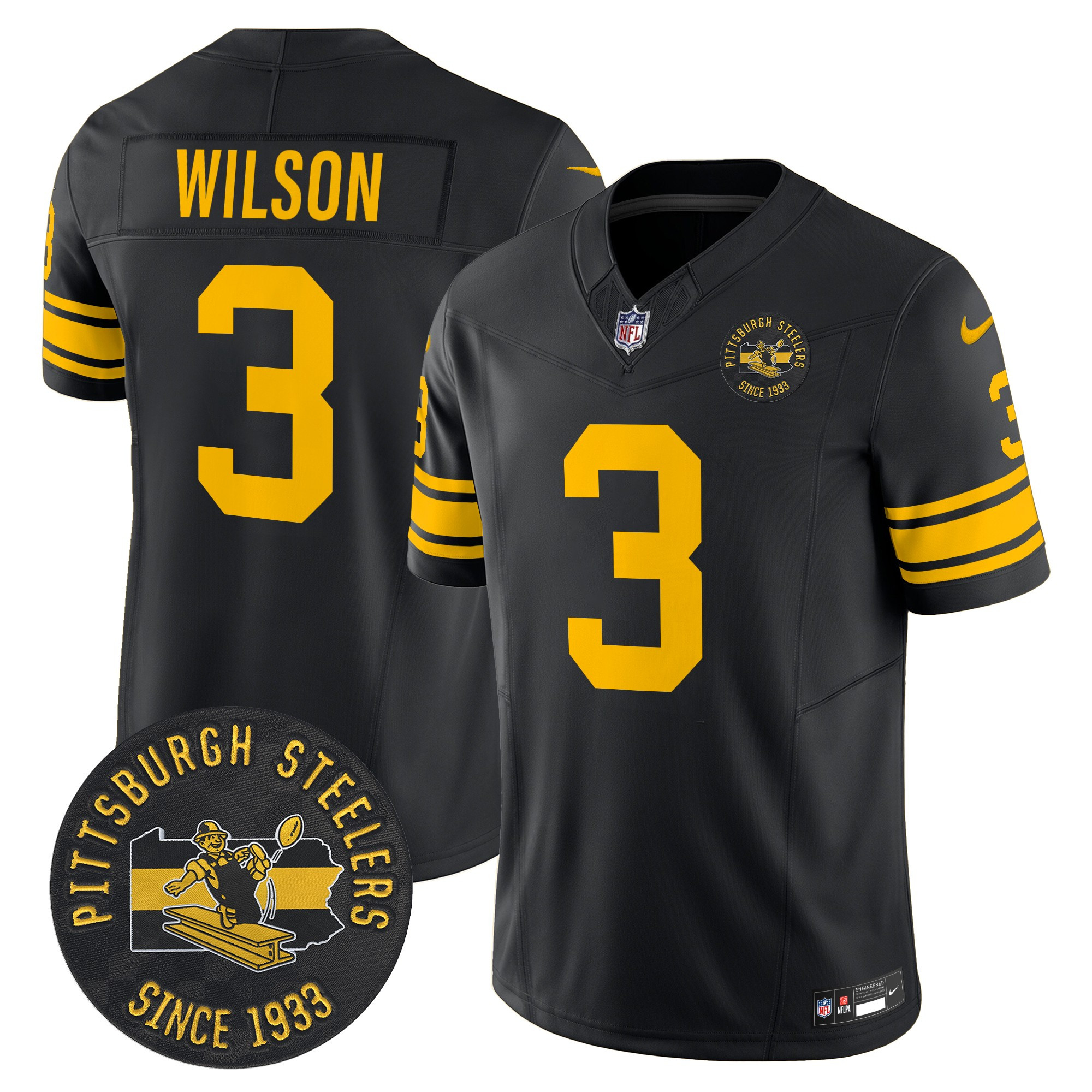 Men's Russell Wilson Pittsburgh Steelers Throwback 1962 Vapor Limited Black Jersey - All Stitched