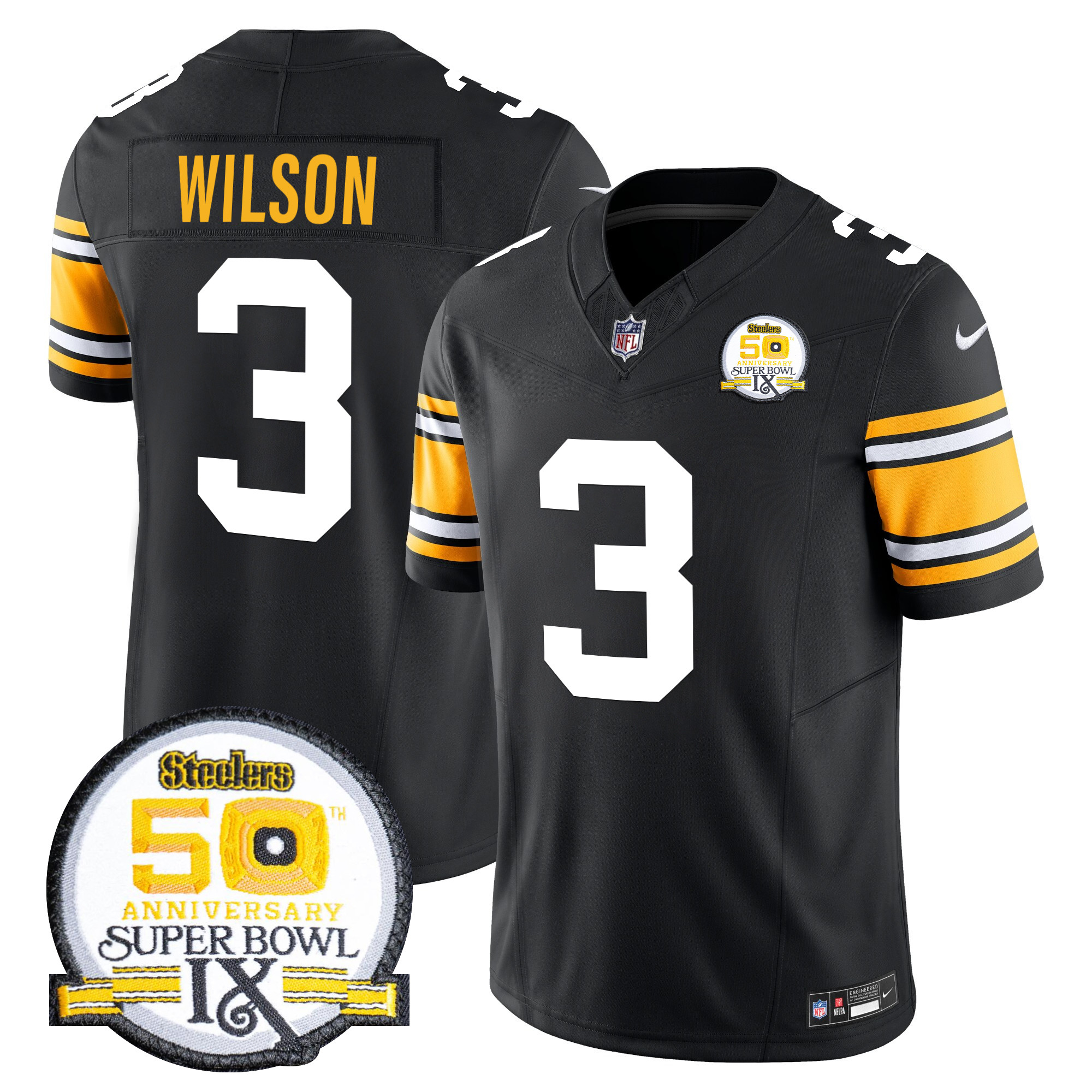 Men's Russell Wilson Pittsburgh Steelers Throwback 2024 Vapor Limited 1975 Throwback Jersey - All Stitched