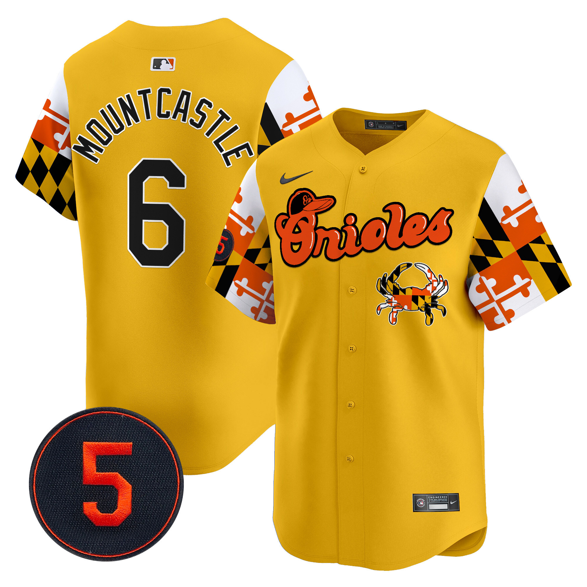 Men's Ryan Mountcastle Baltimore Orioles Robinson Patch Vapor Premier Limited Gold Jersey V7 - All Stitched