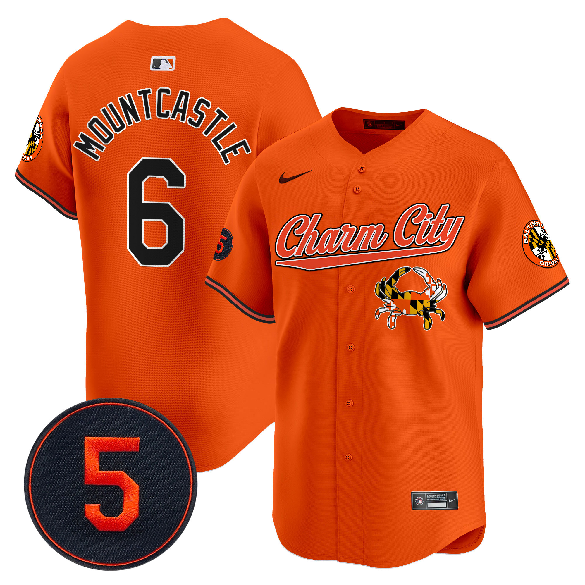 Men's Ryan Mountcastle Baltimore Orioles Robinson Patch Vapor Premier Limited Orange Jersey V8 - All Stitched