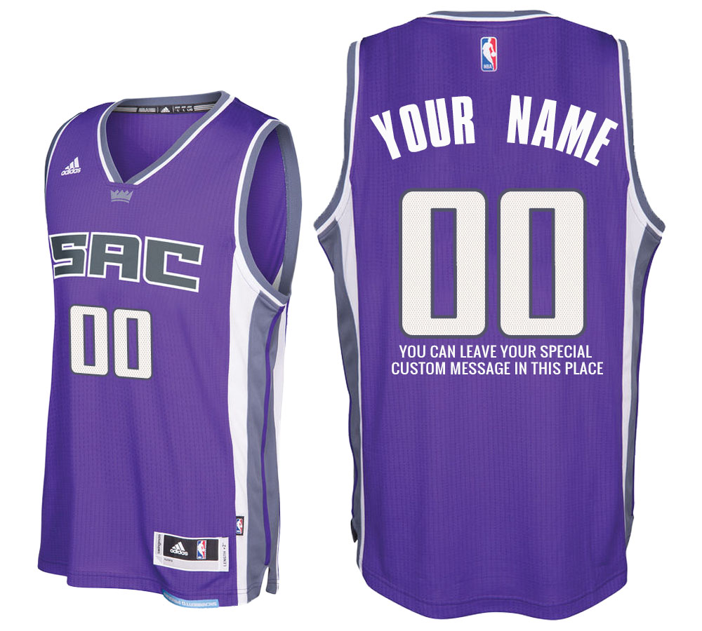 Mens Sacramento Kings Road Purple Custom Message Jersey