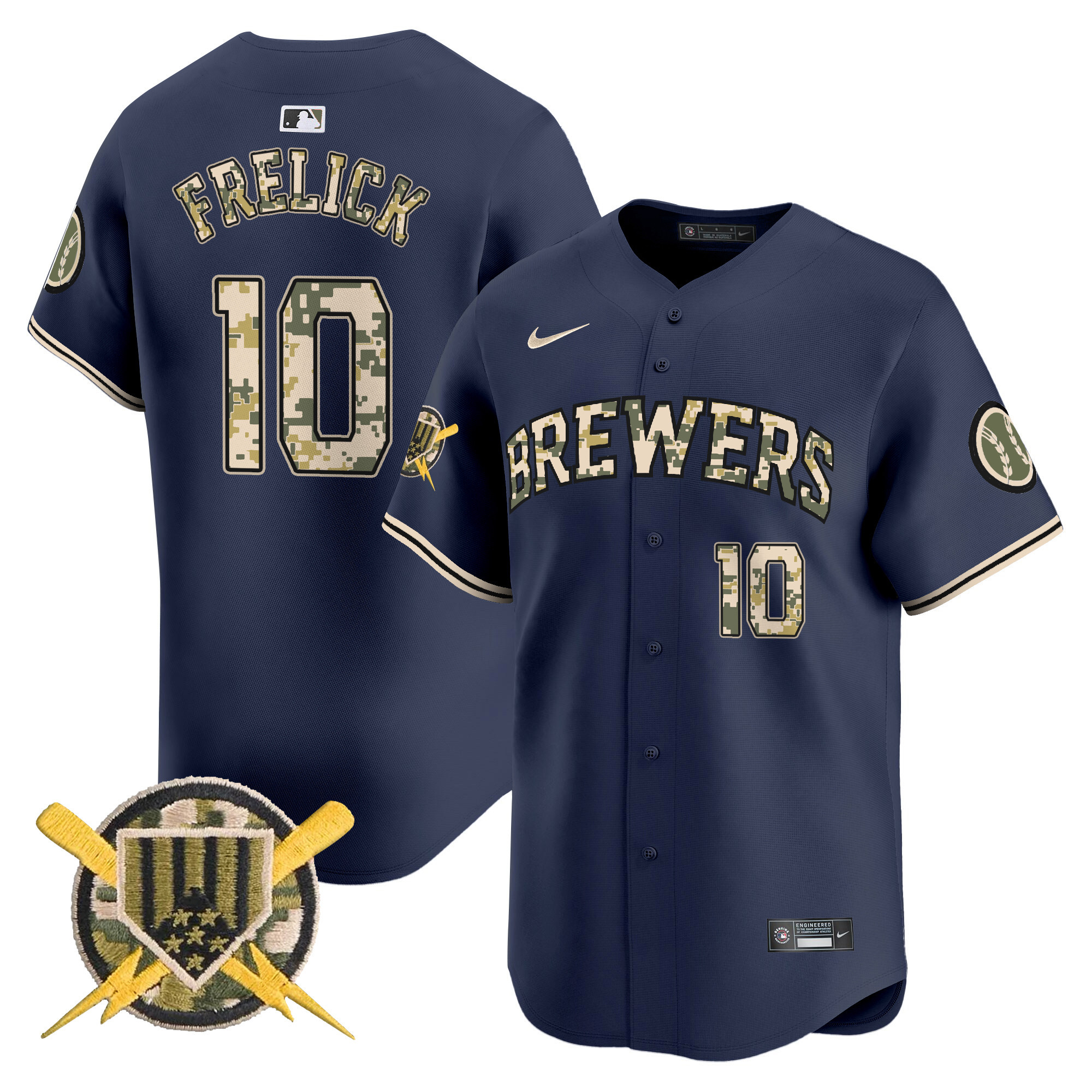 Men's Sal Frelick Milwaukee Brewers Armed Forces Day Vapor Premier Limited Navy Jersey - All Stitched