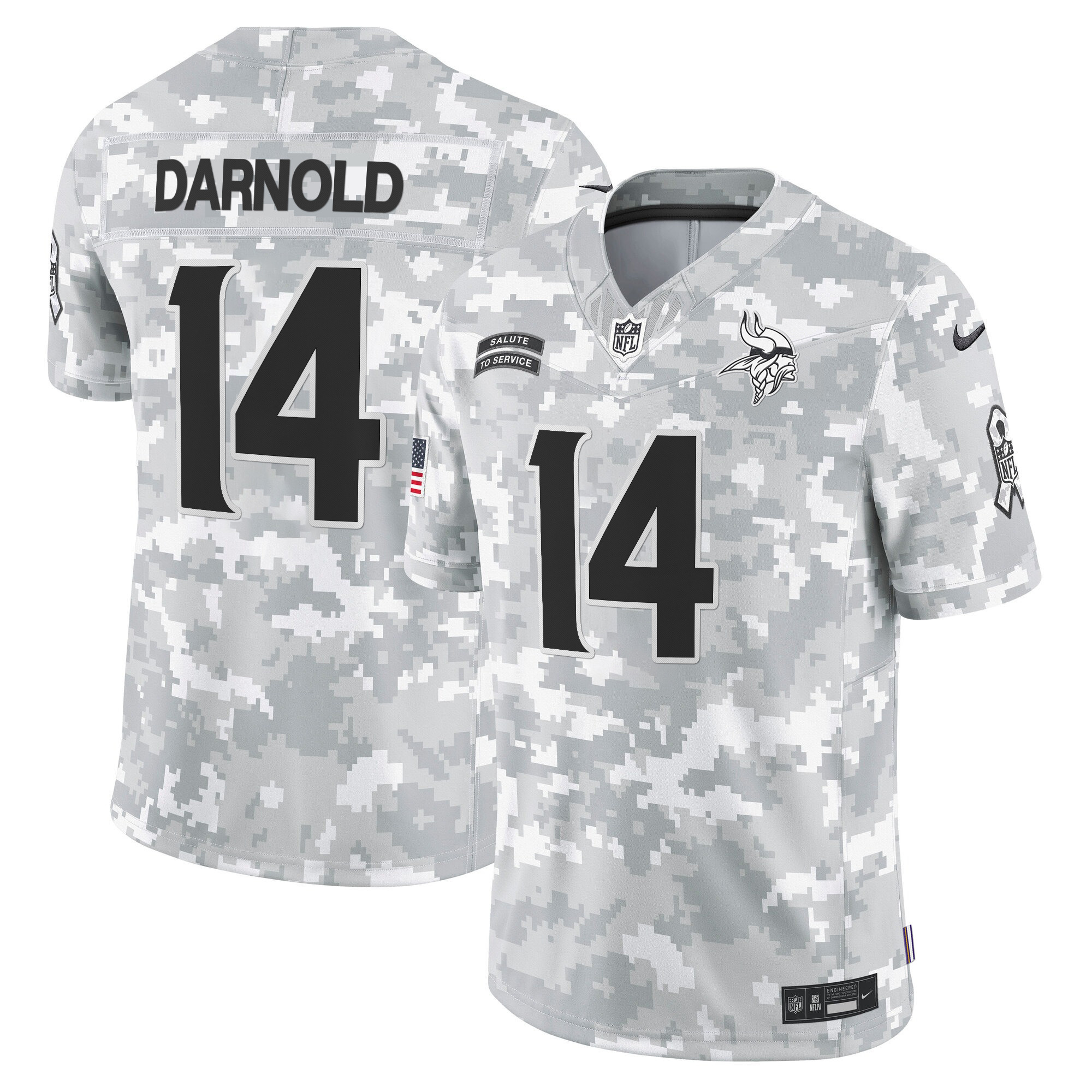 Men's Sam Darnold Minnesota Vikings 2024 Salute to Service Vapor Limited Arctic Camo Jersey - All Stitched