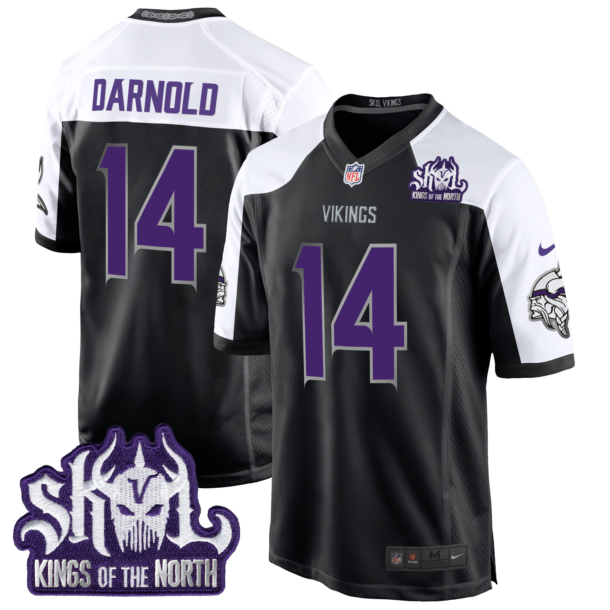 Men's Sam Darnold Minnesota Vikings 2024 Winter Warrior Skol Patch Game Black Alternate Jersey - All Stitched