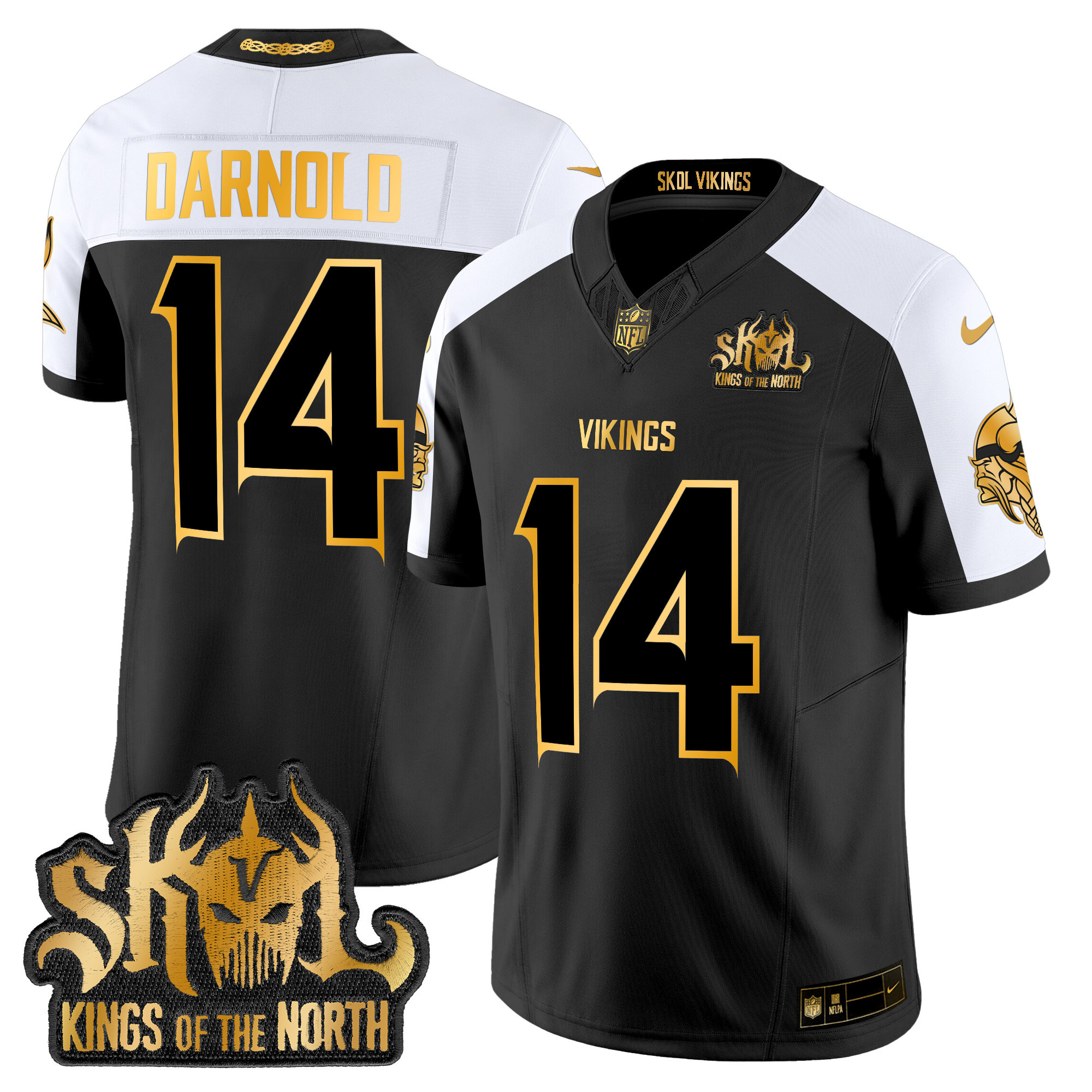 Men's Sam Darnold Minnesota Vikings 2024 Winter Warrior Skol Patch Gold Vapor Limited Alternate Jersey - All Stitched