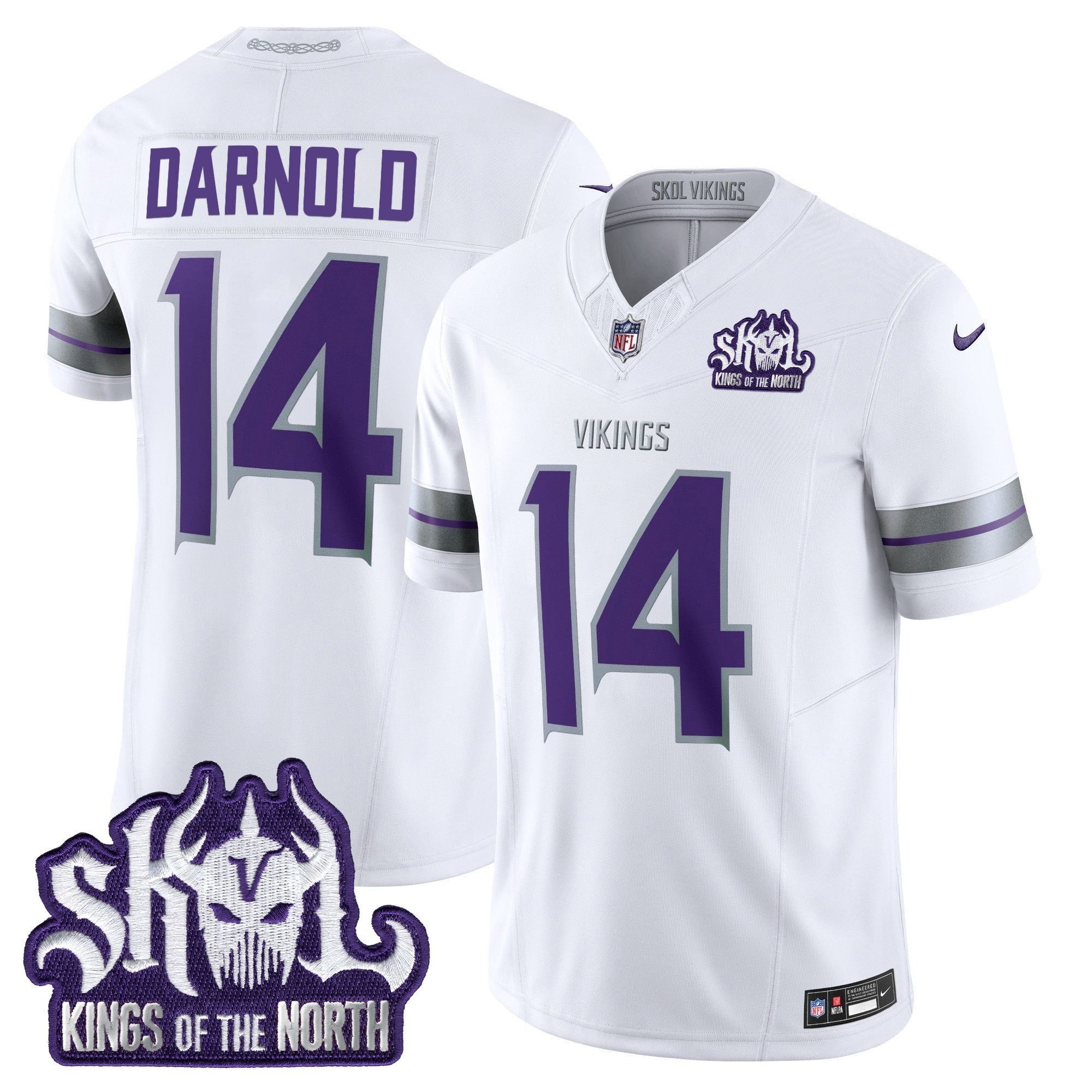 Men's Sam Darnold Minnesota Vikings 2024 Winter Warrior Skol Patch Vapor Limited White Jersey - All Stitched