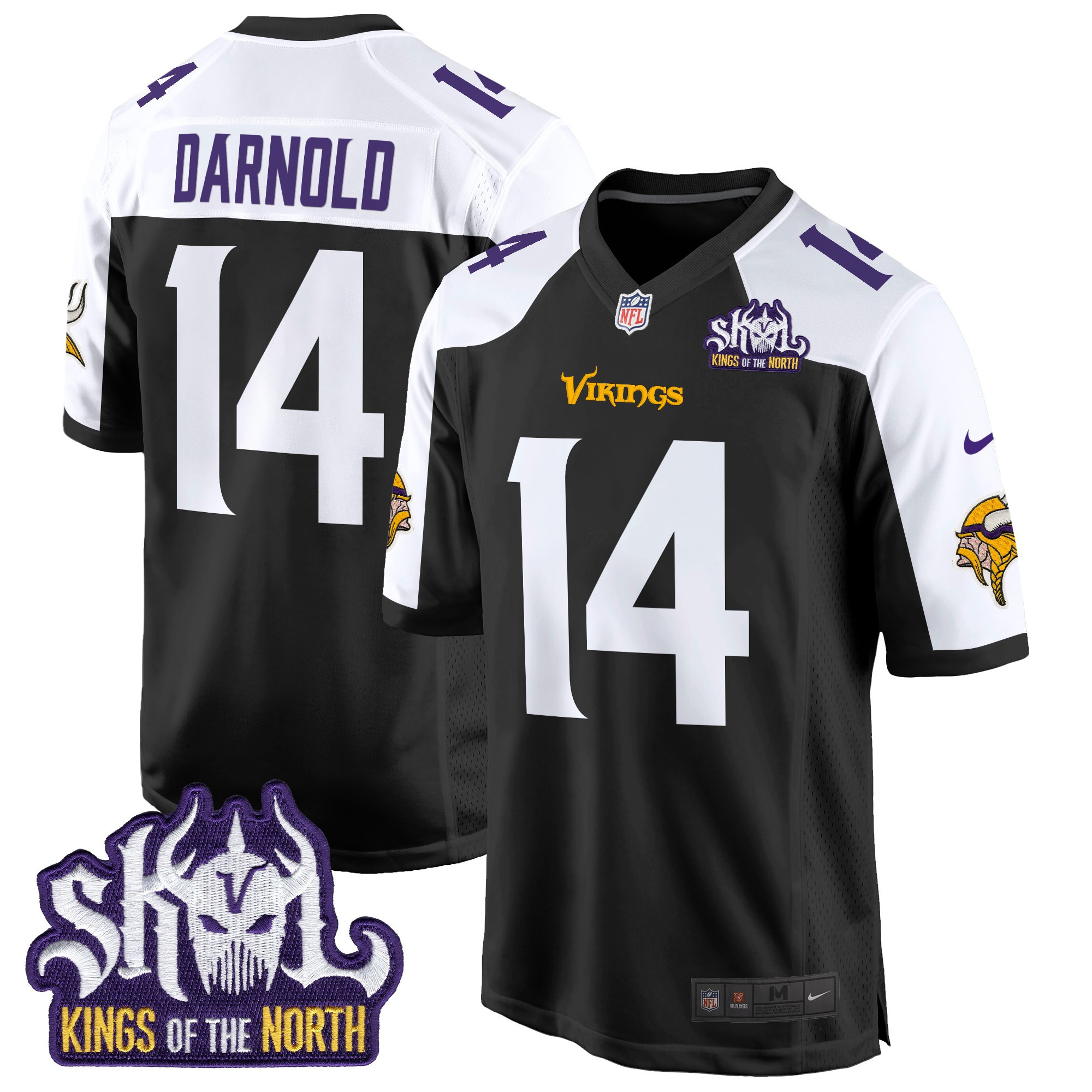 Men's Sam Darnold Minnesota Vikings King Of The North Patch Game Black Alternate Jersey - All Stitched
