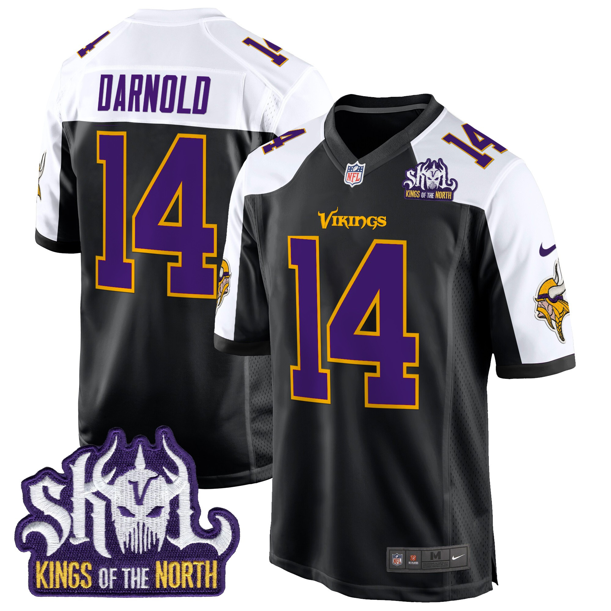 Men's Sam Darnold Minnesota Vikings King Of The North Patch Throwback Game Black Alternate Jersey - All Stitched