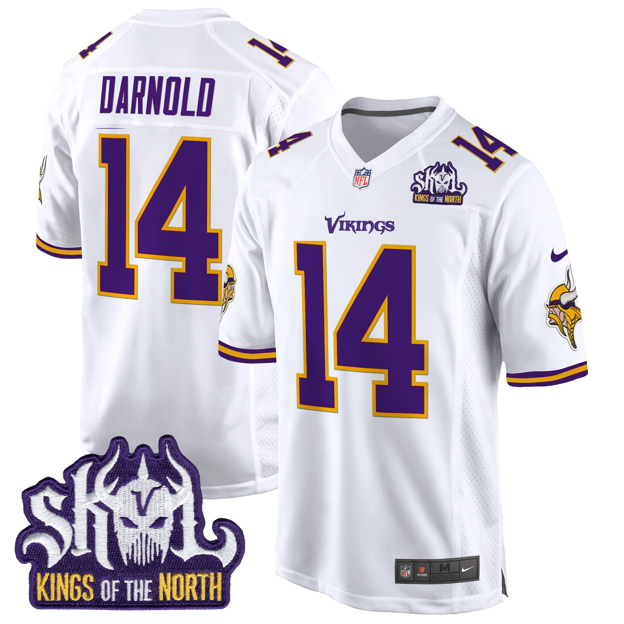 Men's Sam Darnold Minnesota Vikings King Of The North Patch Throwback Game White Jersey - All Stitched