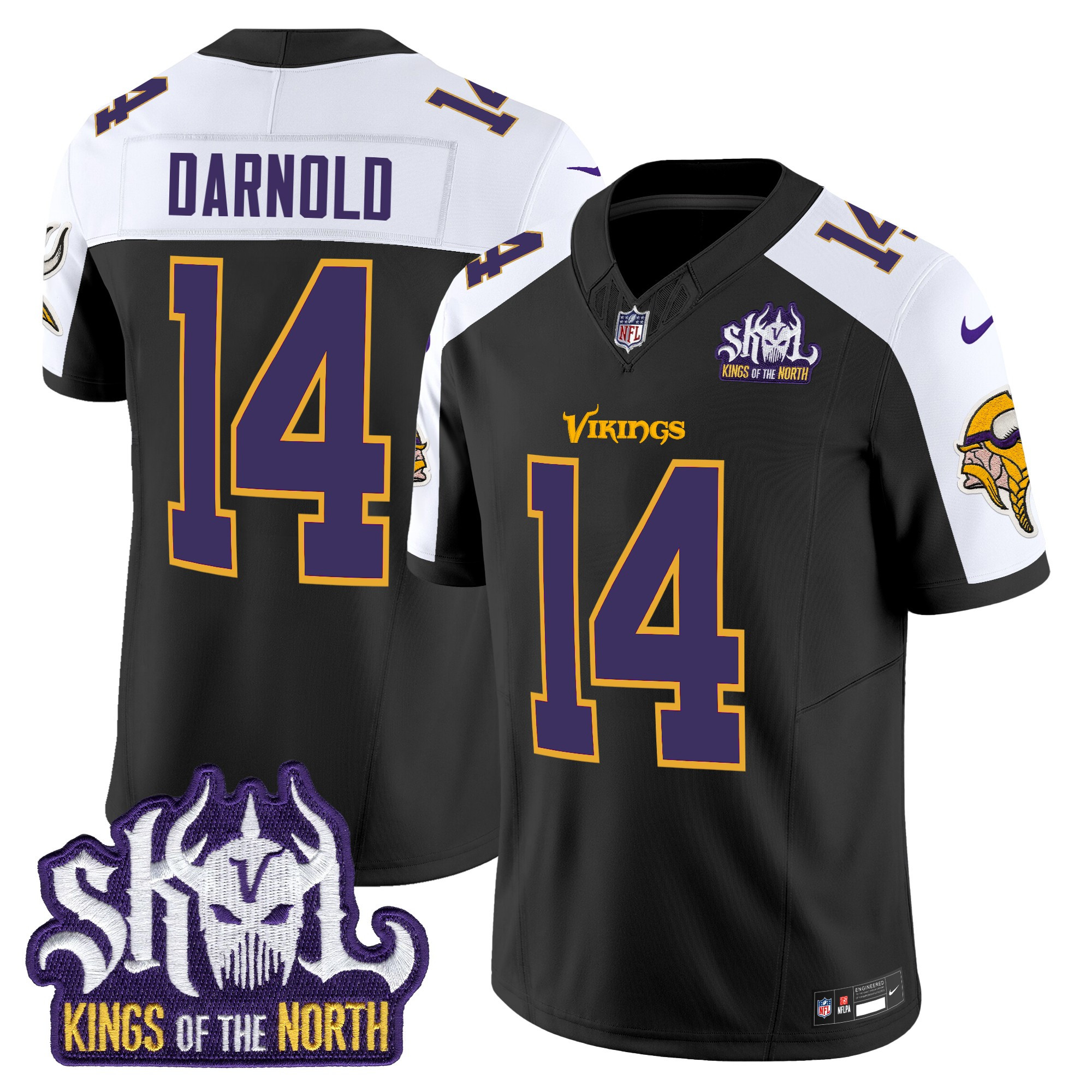 Men's Sam Darnold Minnesota Vikings King Of The North Patch Throwback Vapor Limited Black Alternate Jersey - All Stitched