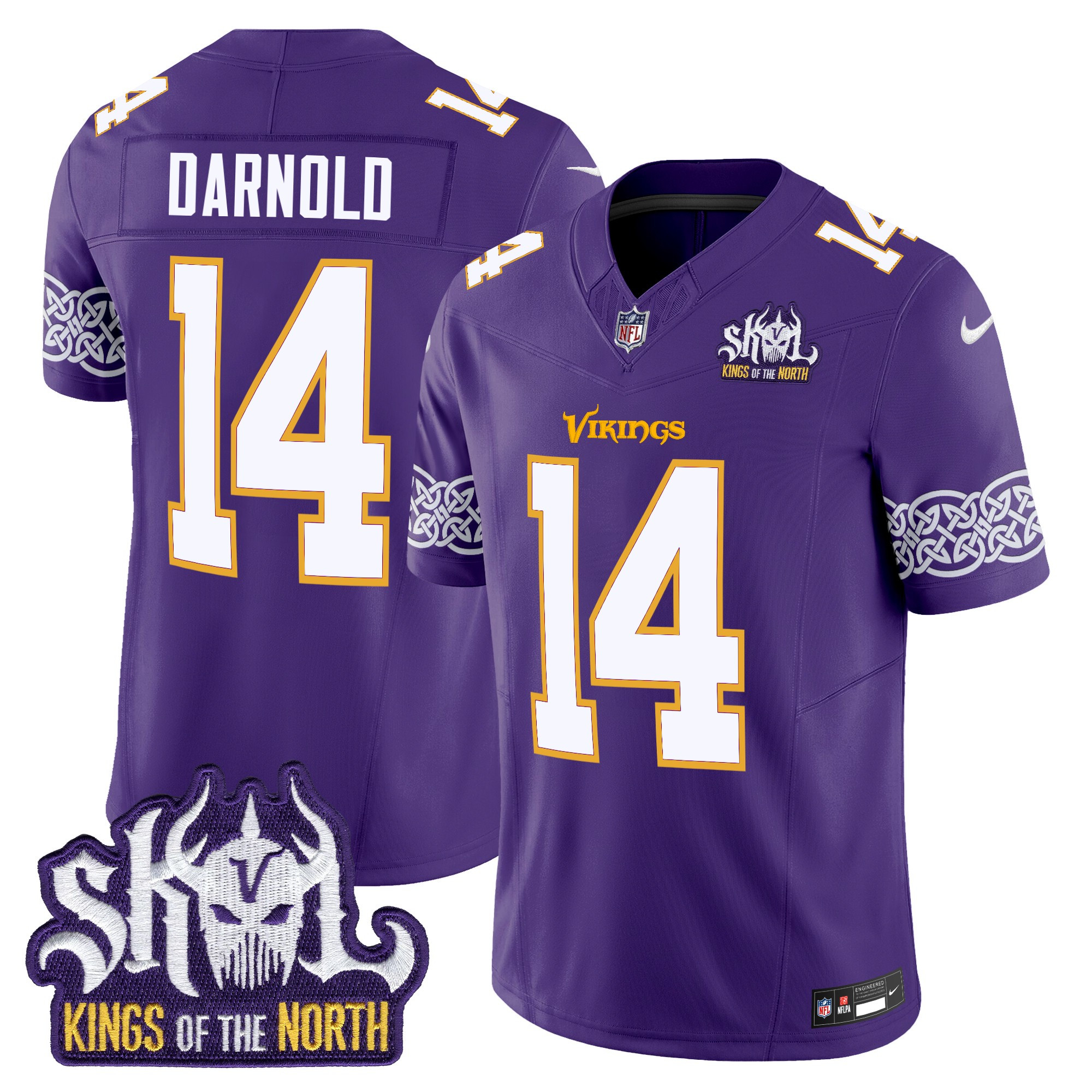 Men's Sam Darnold Minnesota Vikings King Of The North Patch Throwback Vapor Limited Purple Jersey - All Stitched