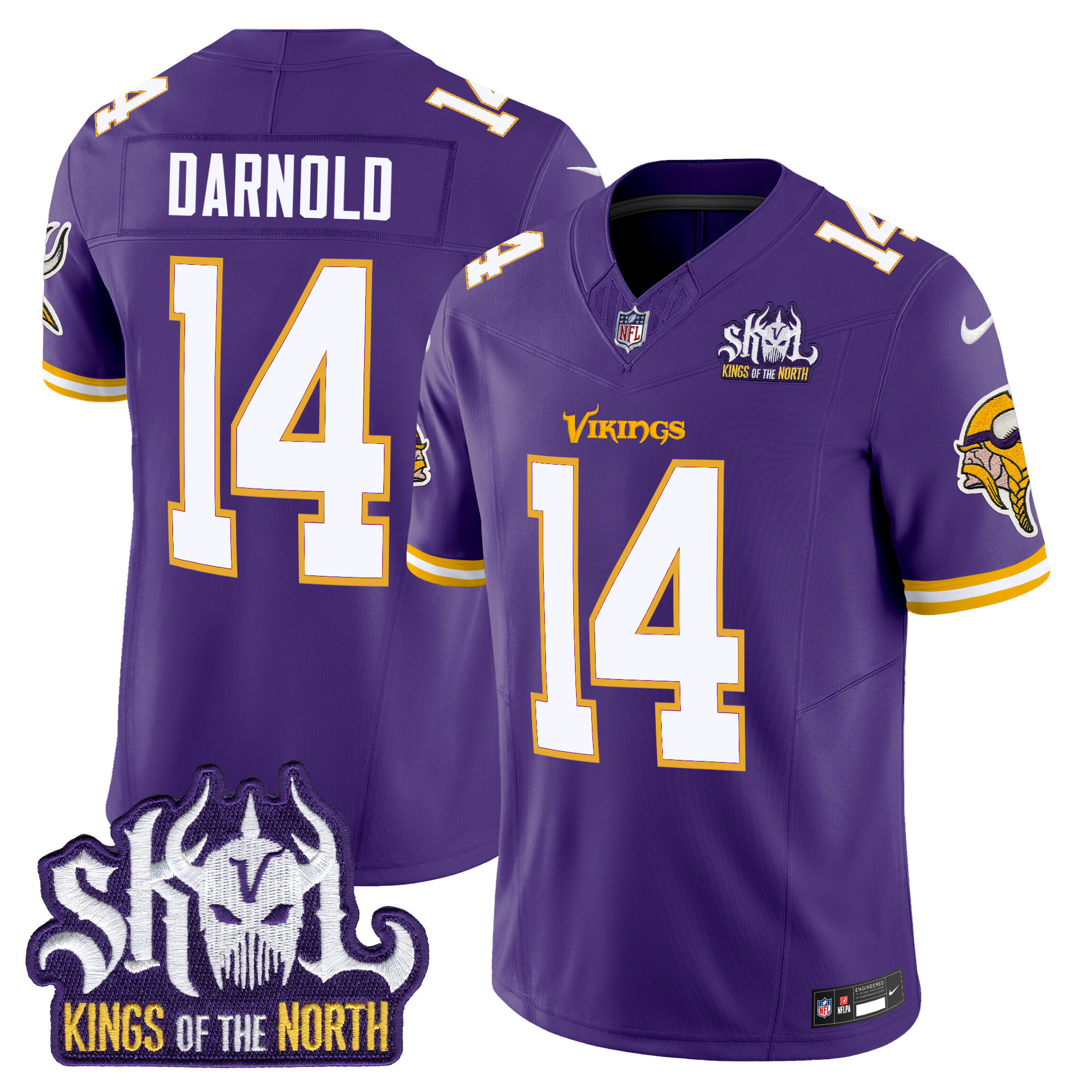Men's Sam Darnold Minnesota Vikings King Of The North Patch Throwback Vapor Limited Purple Jersey - All Stitched