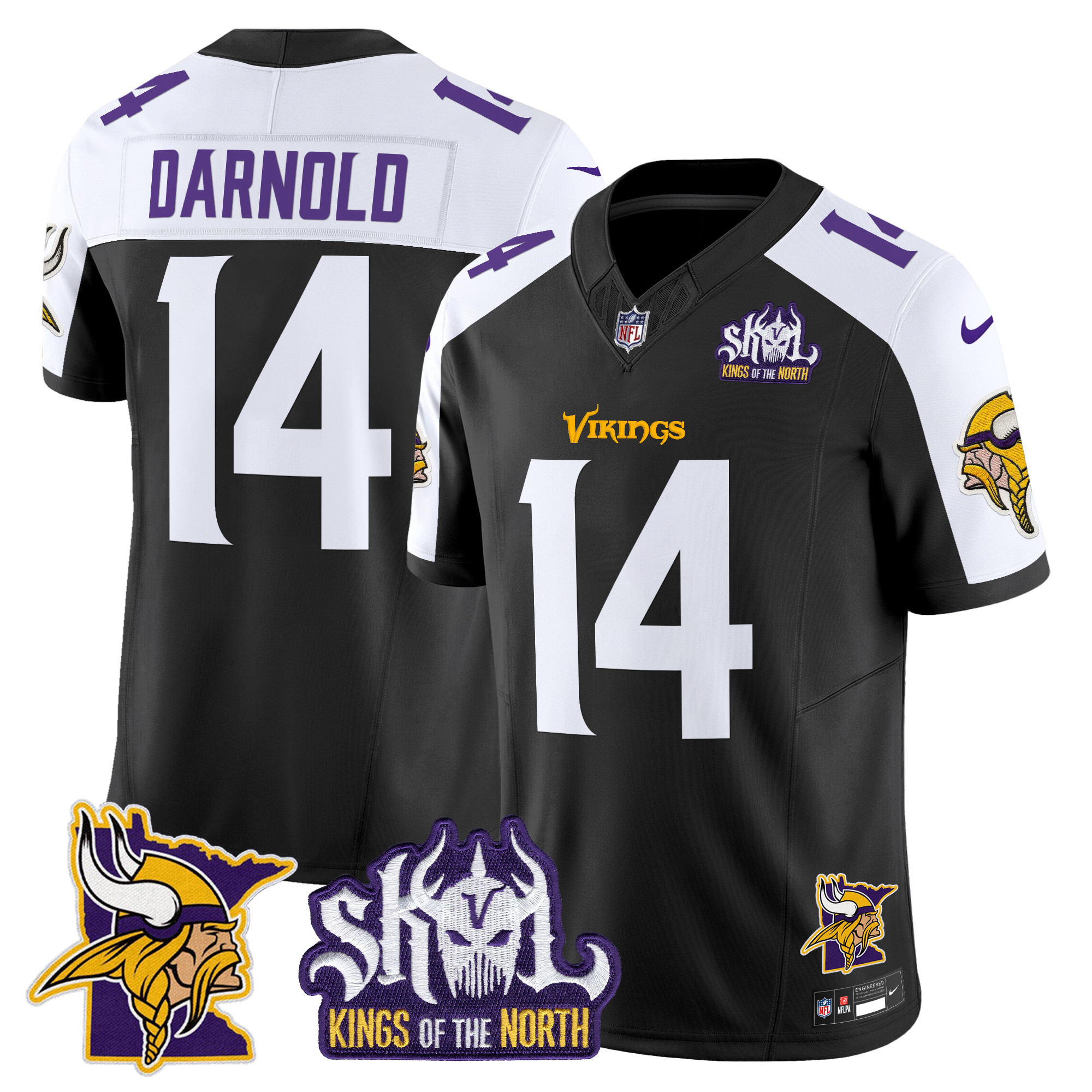 Men's Sam Darnold Minnesota Vikings Kings Of The North Patch Vapor Limited Black Alternate Jersey - All Stitched
