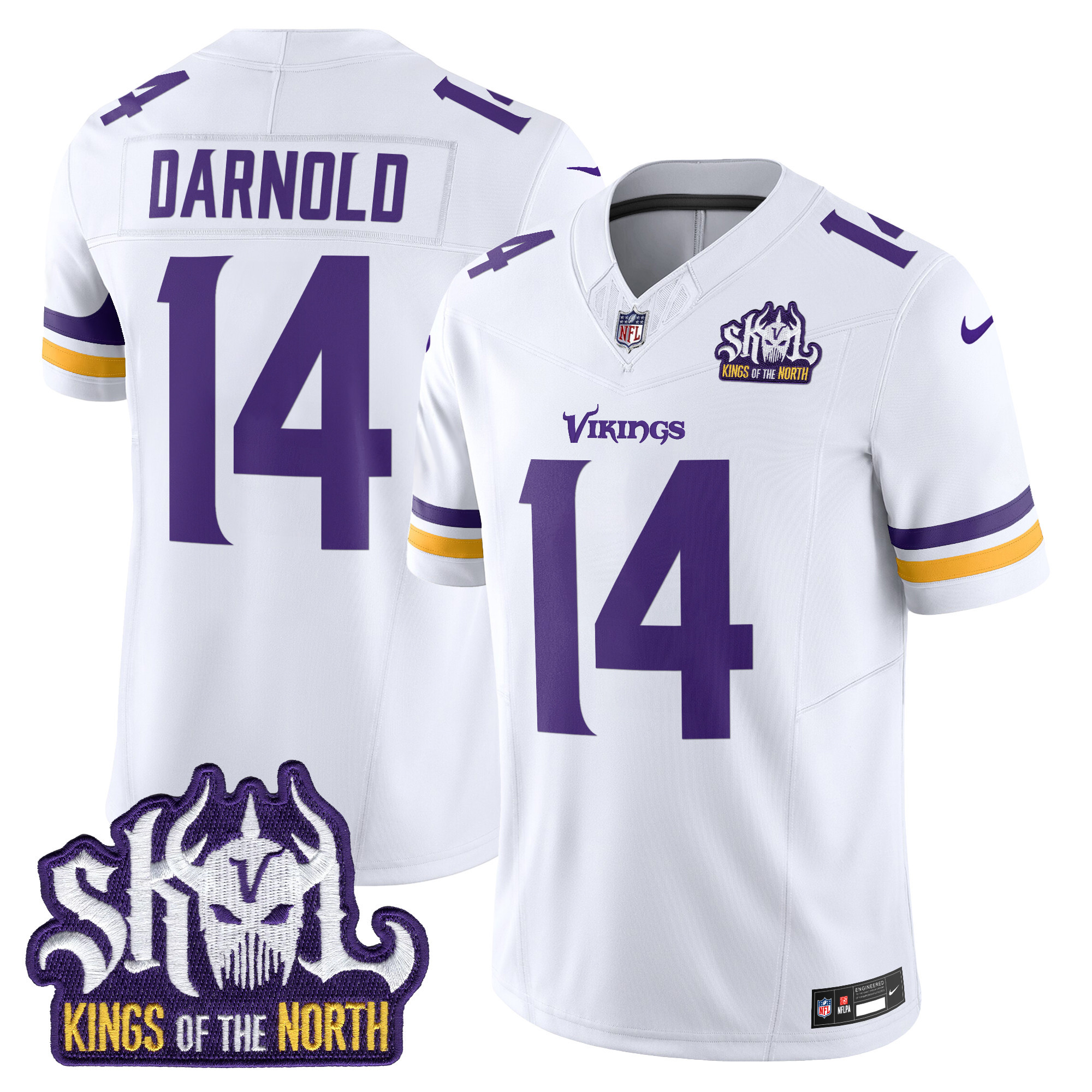 Men's Sam Darnold Minnesota Vikings Kings Of The North Patch Vapor Limited White Jersey - All Stitched