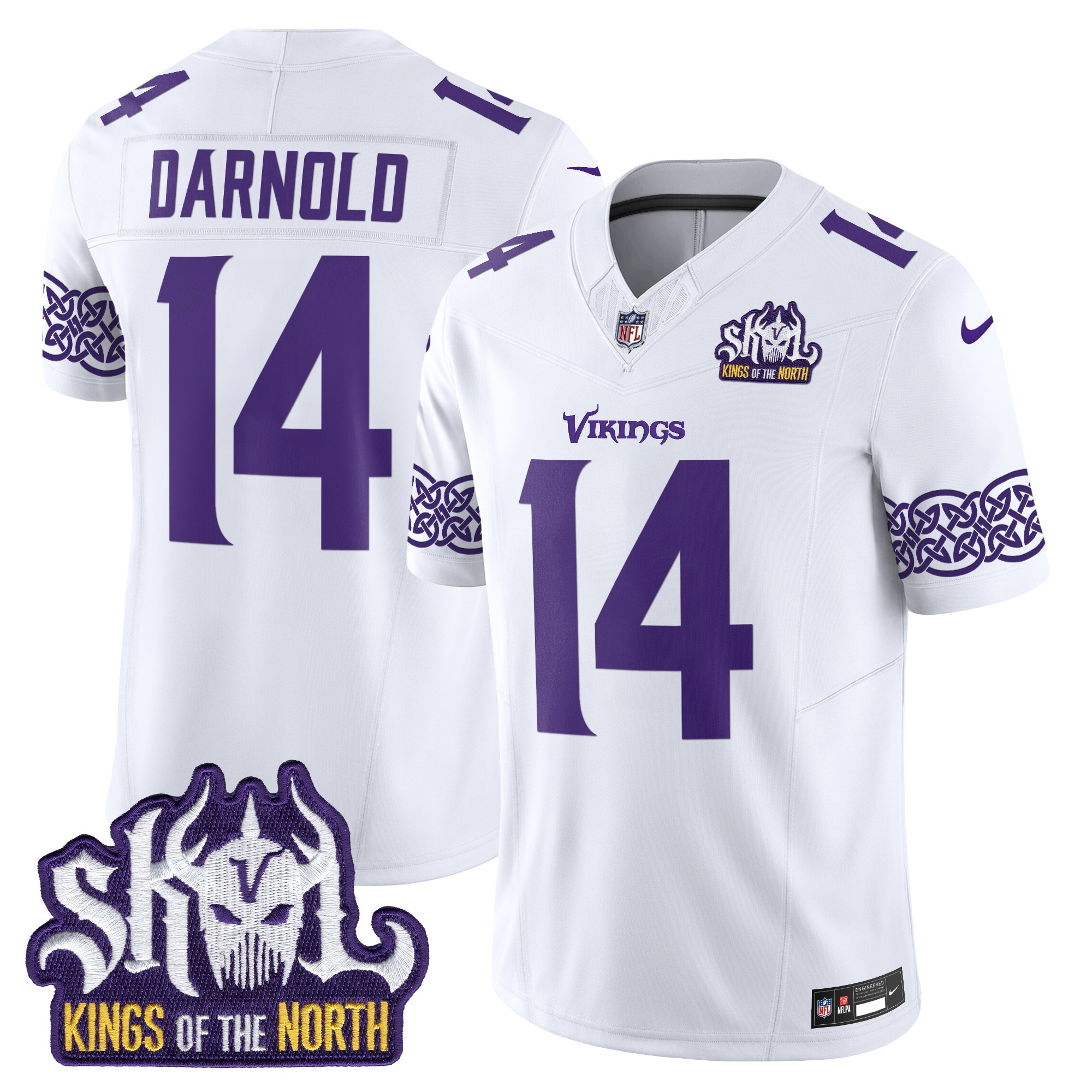 Men's Sam Darnold Minnesota Vikings Kings Of The North Patch Vapor Limited White Jersey - All Stitched