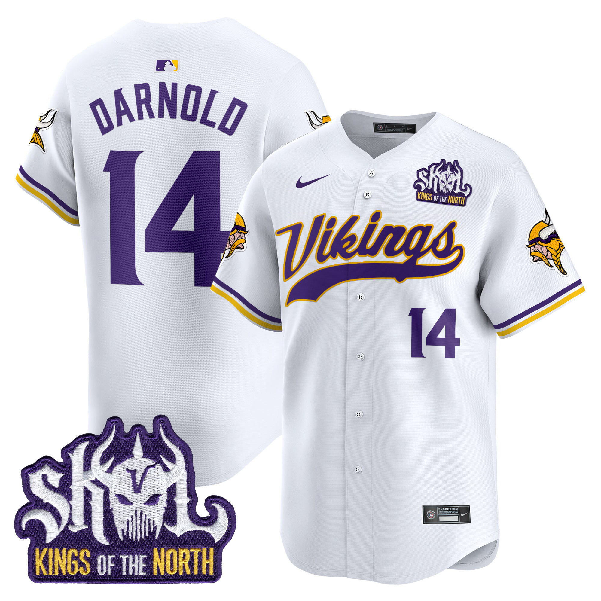 Men's Sam Darnold Minnesota Vikings Kings Of The North Patch Vapor Premier Limited White Jersey - All Stitched