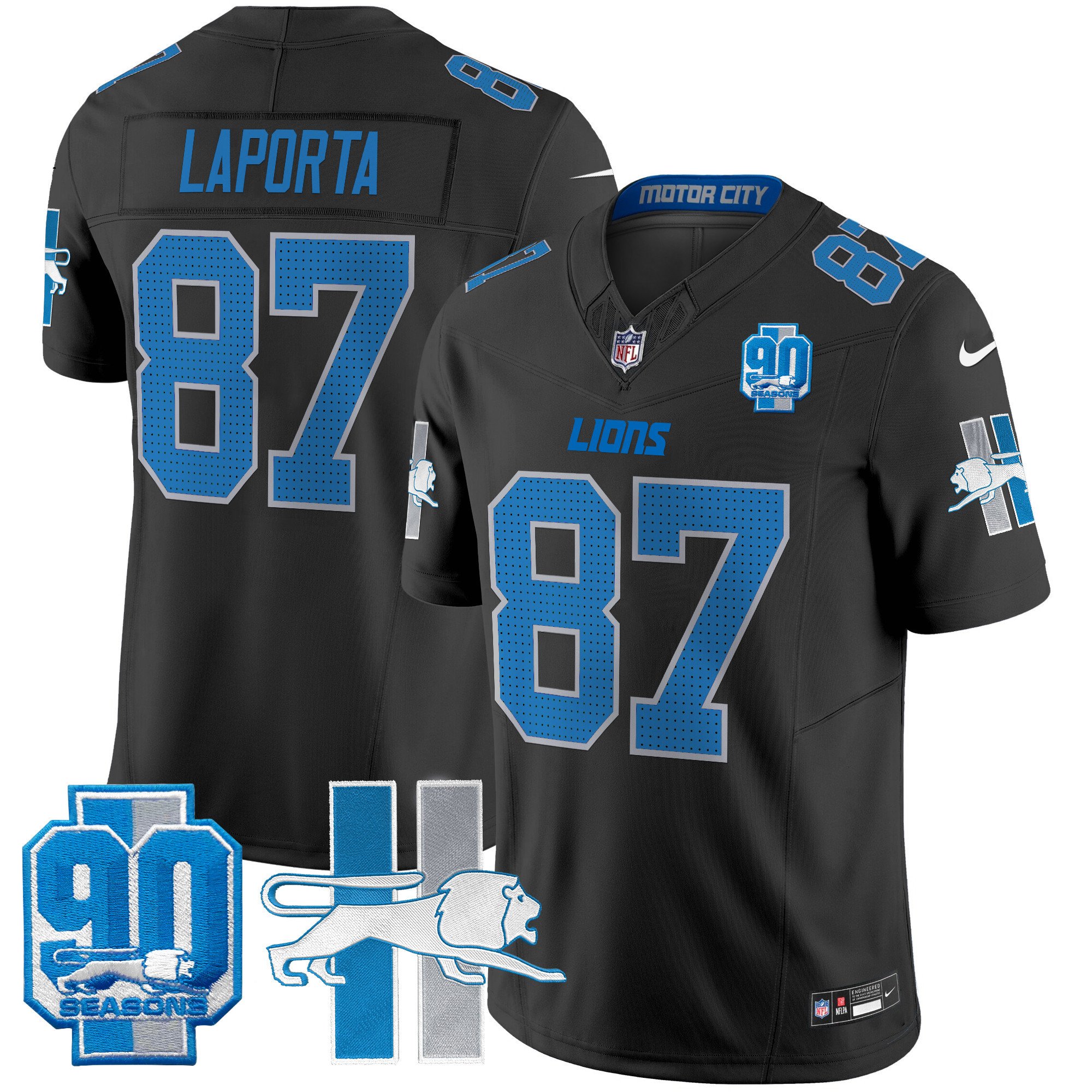 Men's Sam Laporta Detroit Lions 1946 Throwback Vapor Limited Black Jersey - All Stitched