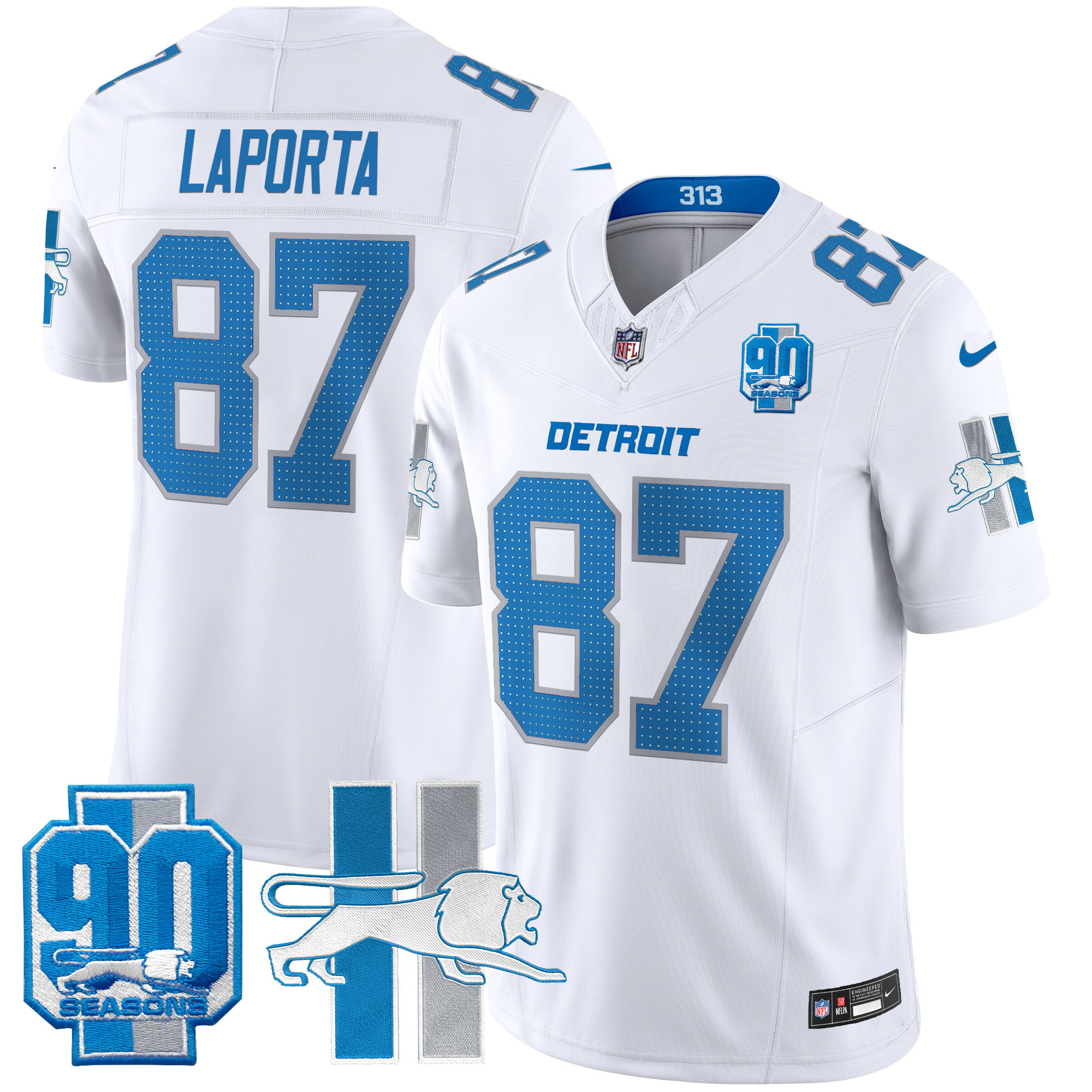 Men's Sam Laporta Detroit Lions 1946 Throwback Vapor Limited White Jersey - All Stitched