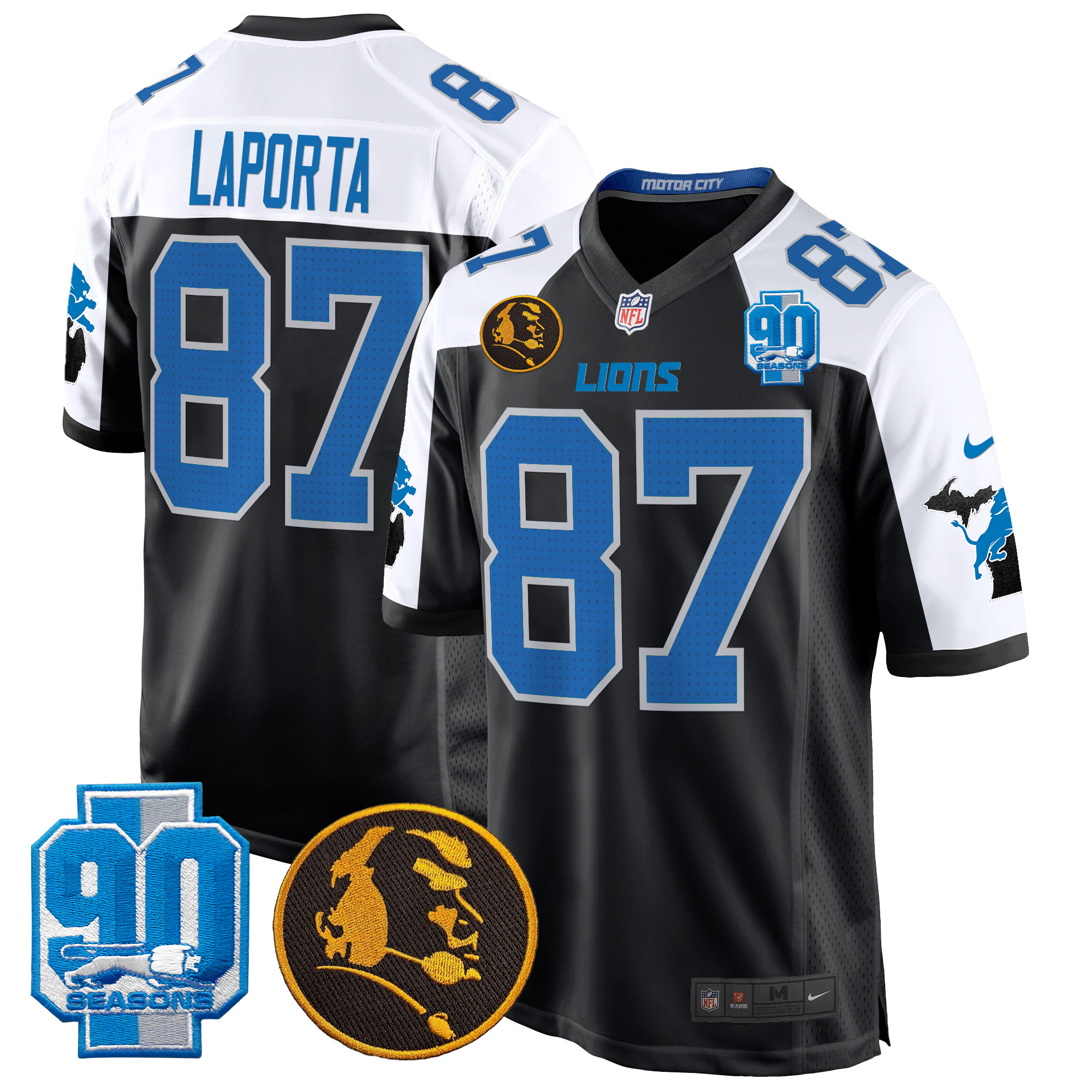 Men's Sam Laporta Detroit Lions 2024 90th & John Madden Patch Game Alternate Jersey - All Stitched