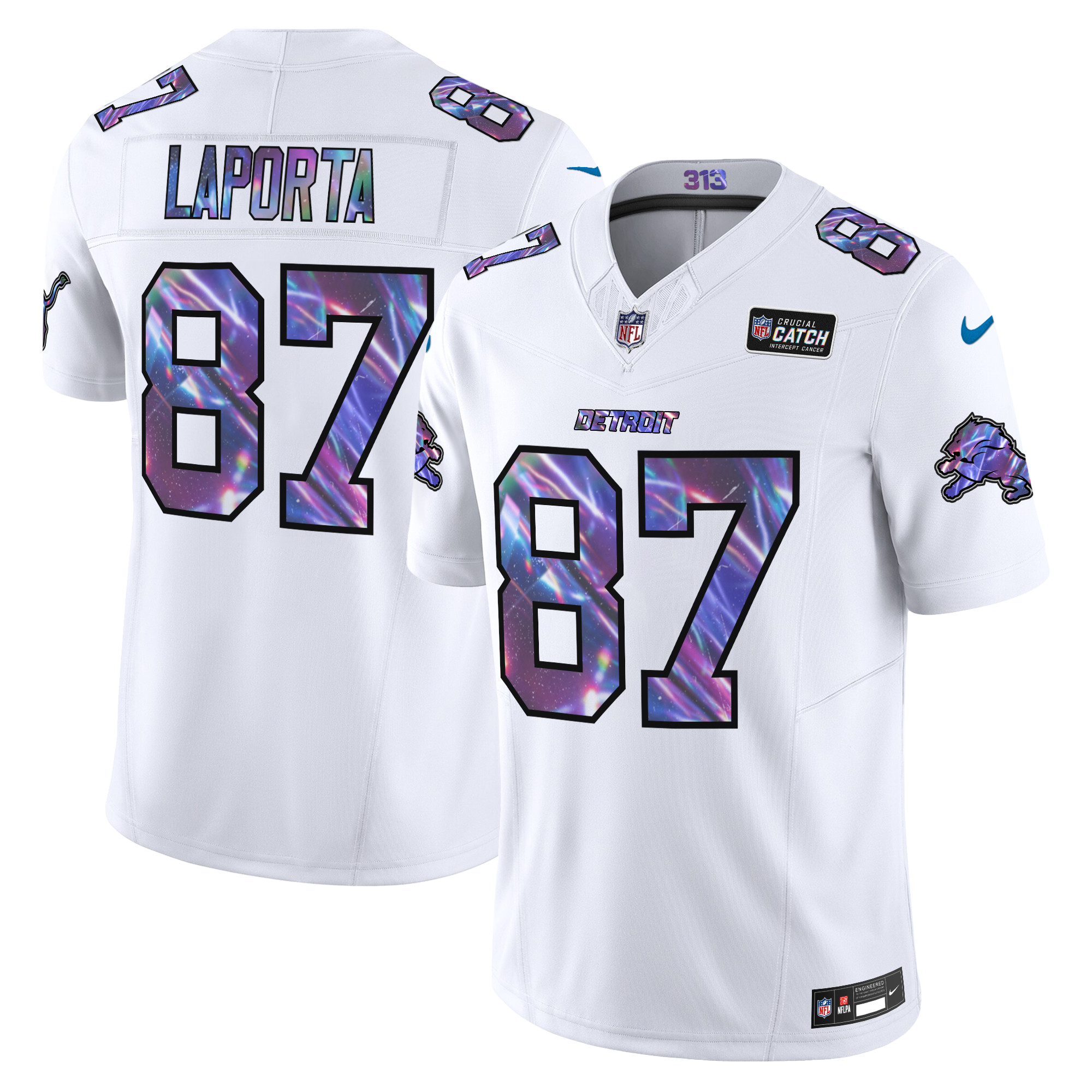 Men's Sam Laporta Detroit Lions 2024 Crucial Catch Vapor Limited White Jersey - All Stitched