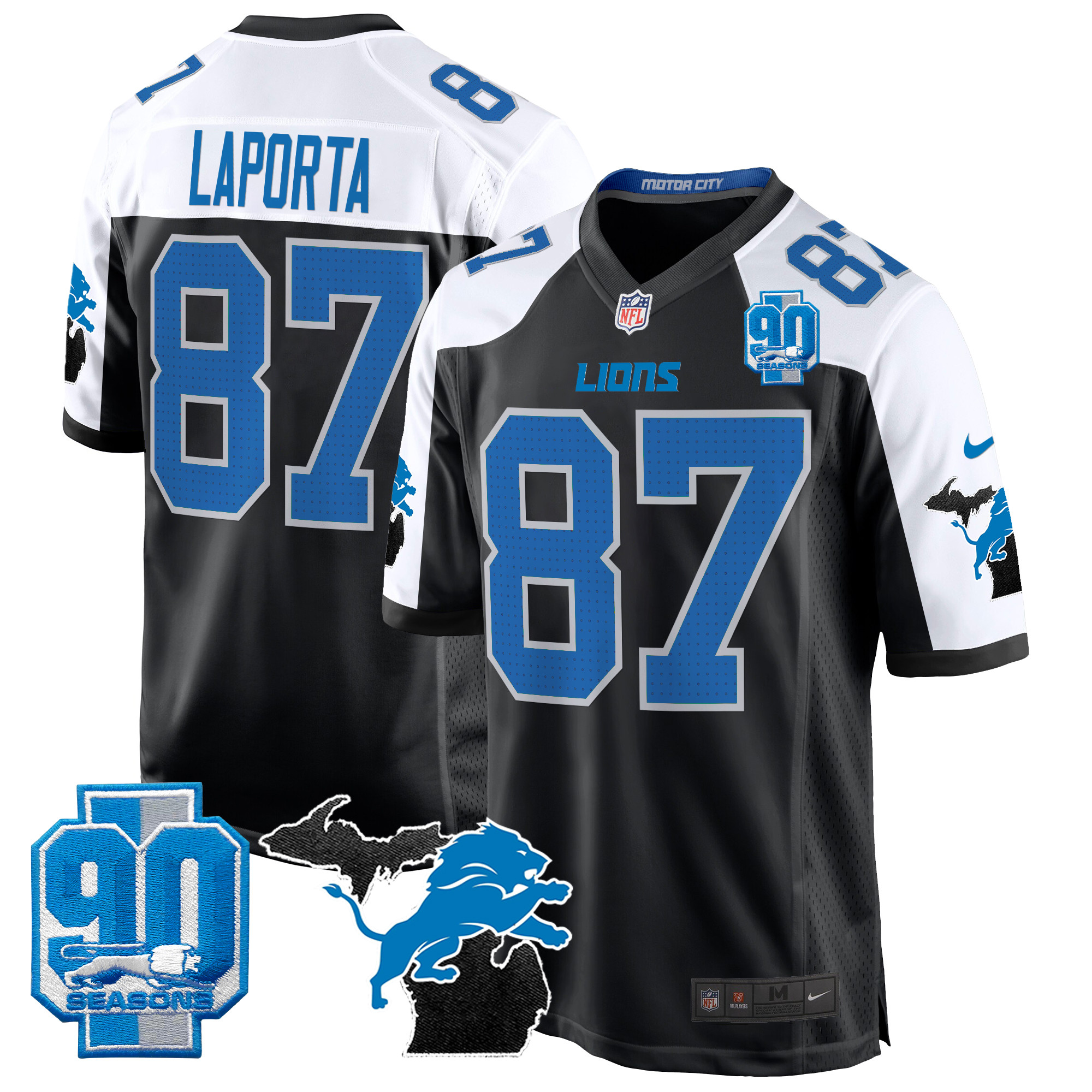 Men's Sam Laporta Detroit Lions 2024 Michigan & 90th Year Patch Game Alternate Jersey - All Stitched