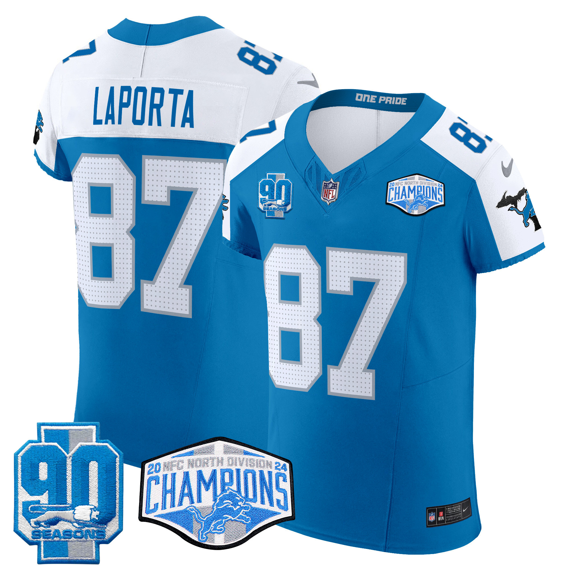 Men's Sam Laporta Detroit Lions 2024 NFC North Division Champions Patch Vapor Elite Blue Alternate Jersey - All Stitched
