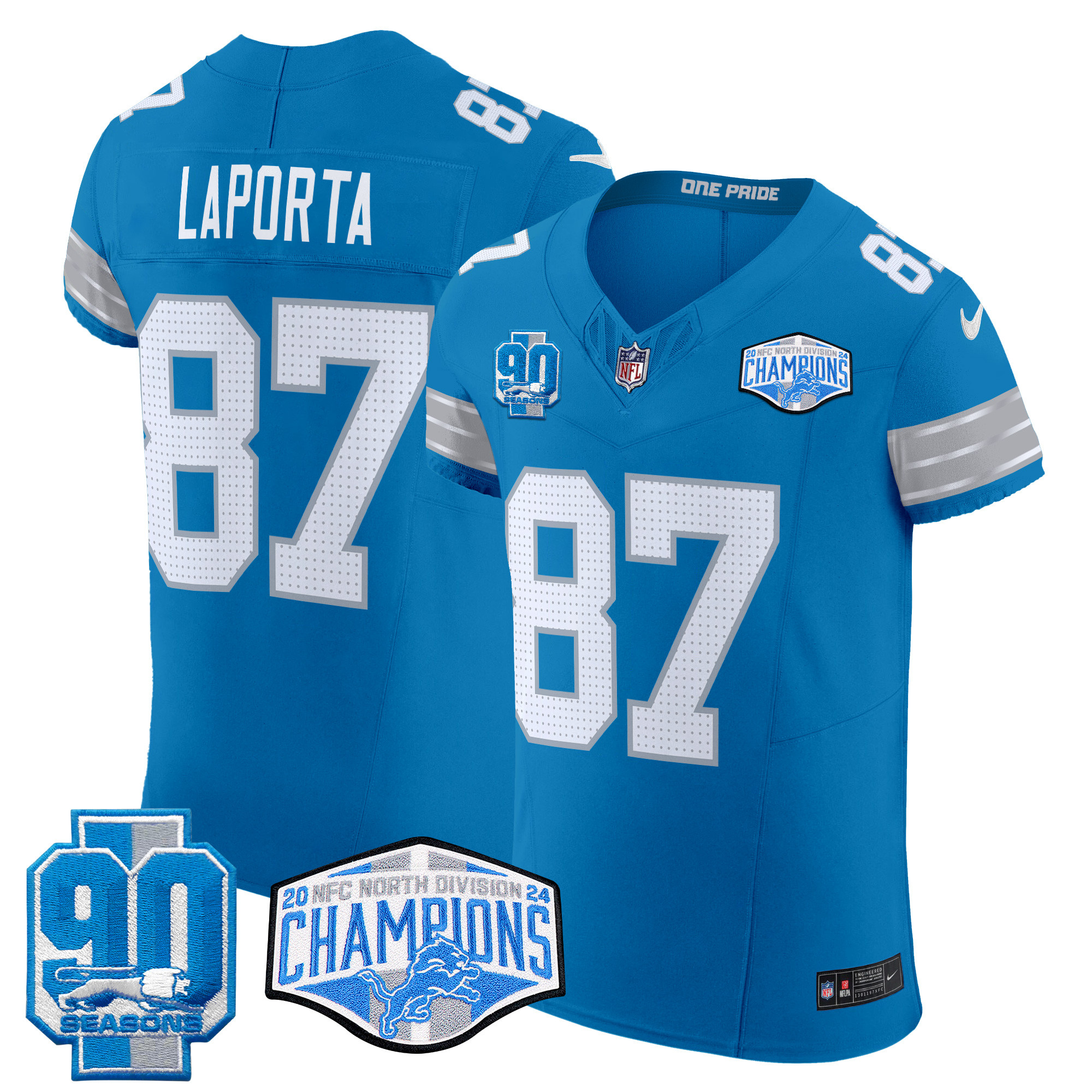 Men's Sam Laporta Detroit Lions 2024 NFC North Division Champions Patch Vapor Elite Blue Jersey - All Stitched