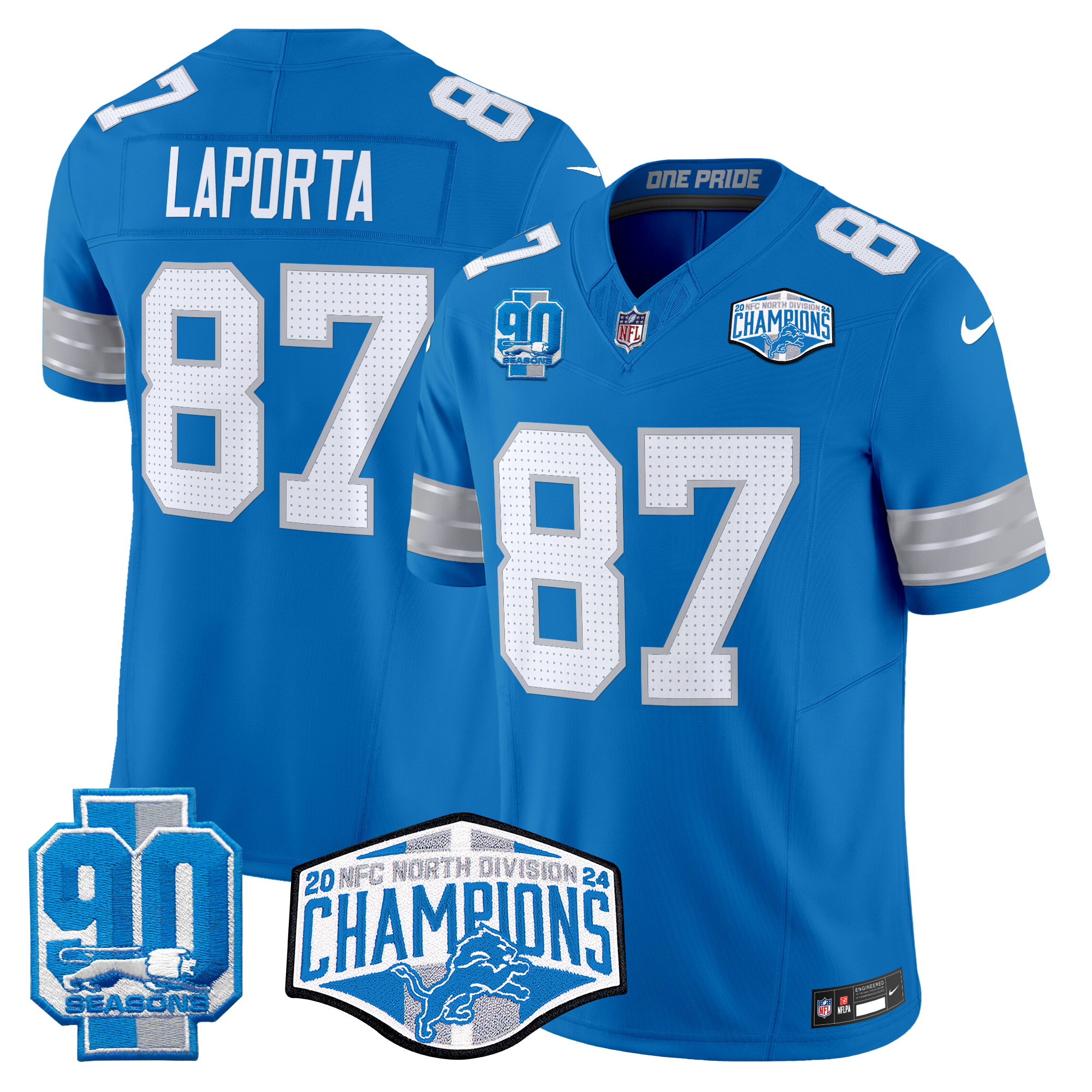 Men's Sam Laporta Detroit Lions 2024 NFC North Division Champions Patch Vapor Limited Blue Jersey - All Stitched