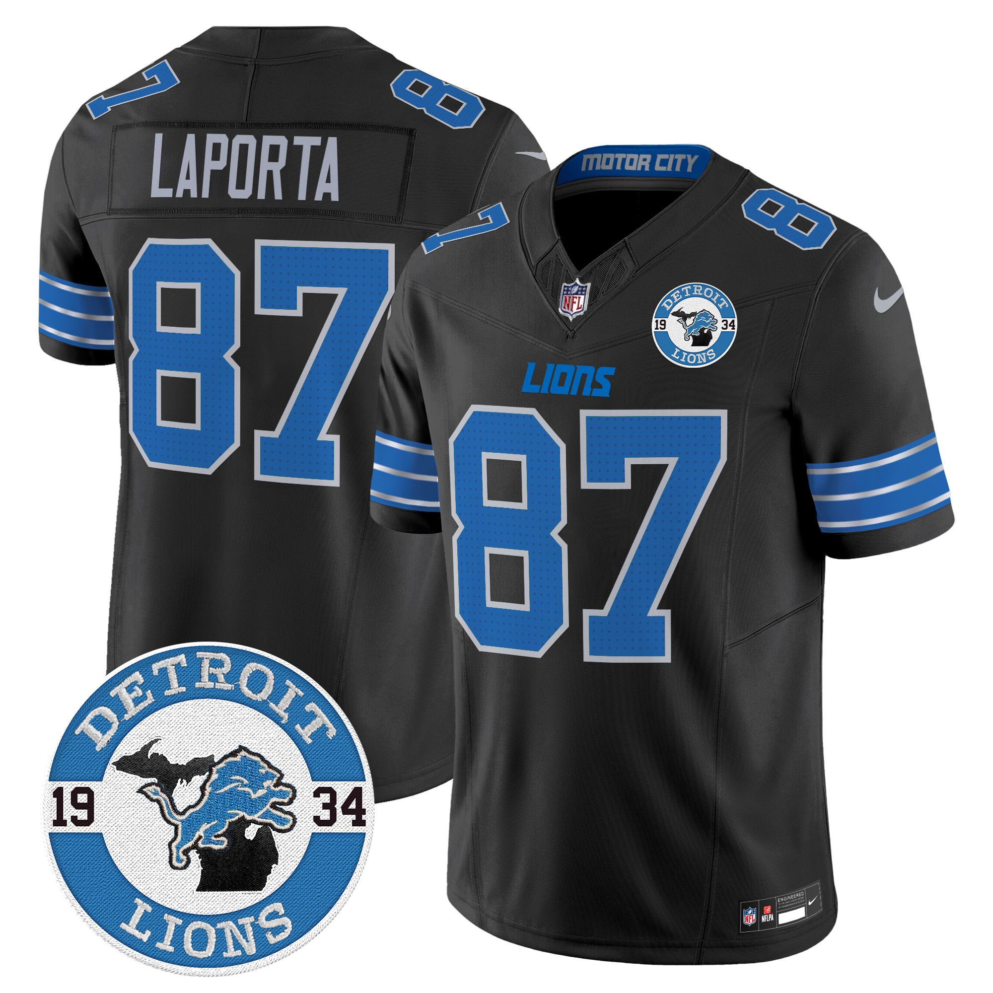 Men's Sam Laporta Detroit Lions 2024 Vapor Limited Black Jersey - All Stitched