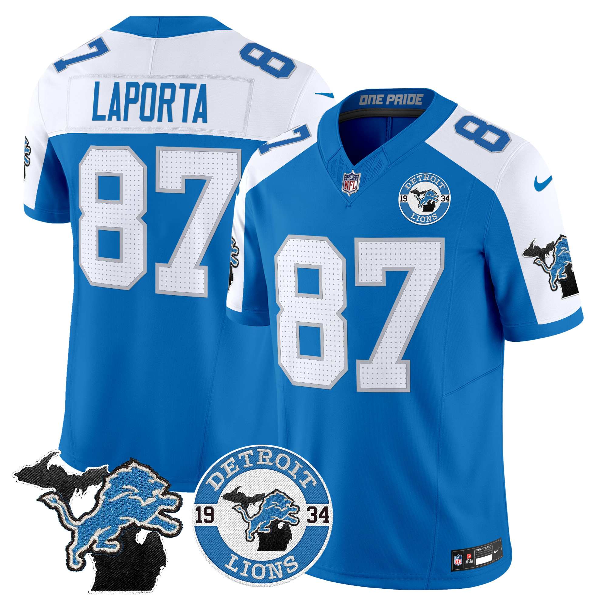 Men's Sam Laporta Detroit Lions 2024 Vapor Limited Blue Alternate Jersey - All Stitched