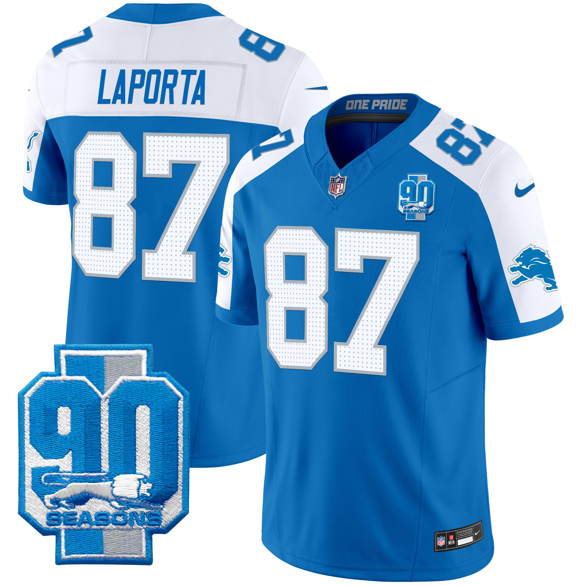 Men's Sam Laporta Detroit Lions 90th Year Patch Vapor Limited Blue Alternate Jersey - All Stitched